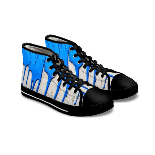 Blue Paint Drip Women's High Top Sneakers | Artistic Streetwear Shoes