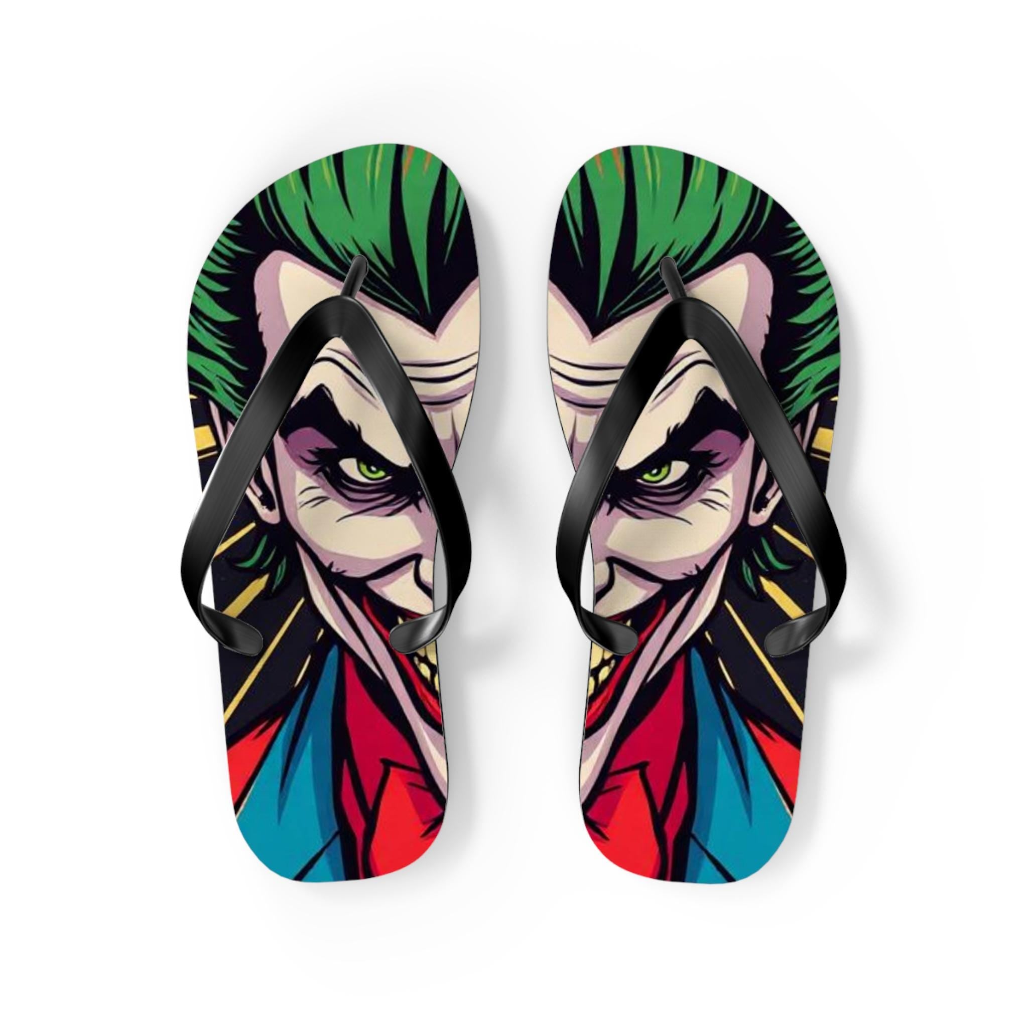 Joker Face Flip Flops | Comic Villain Green Hair