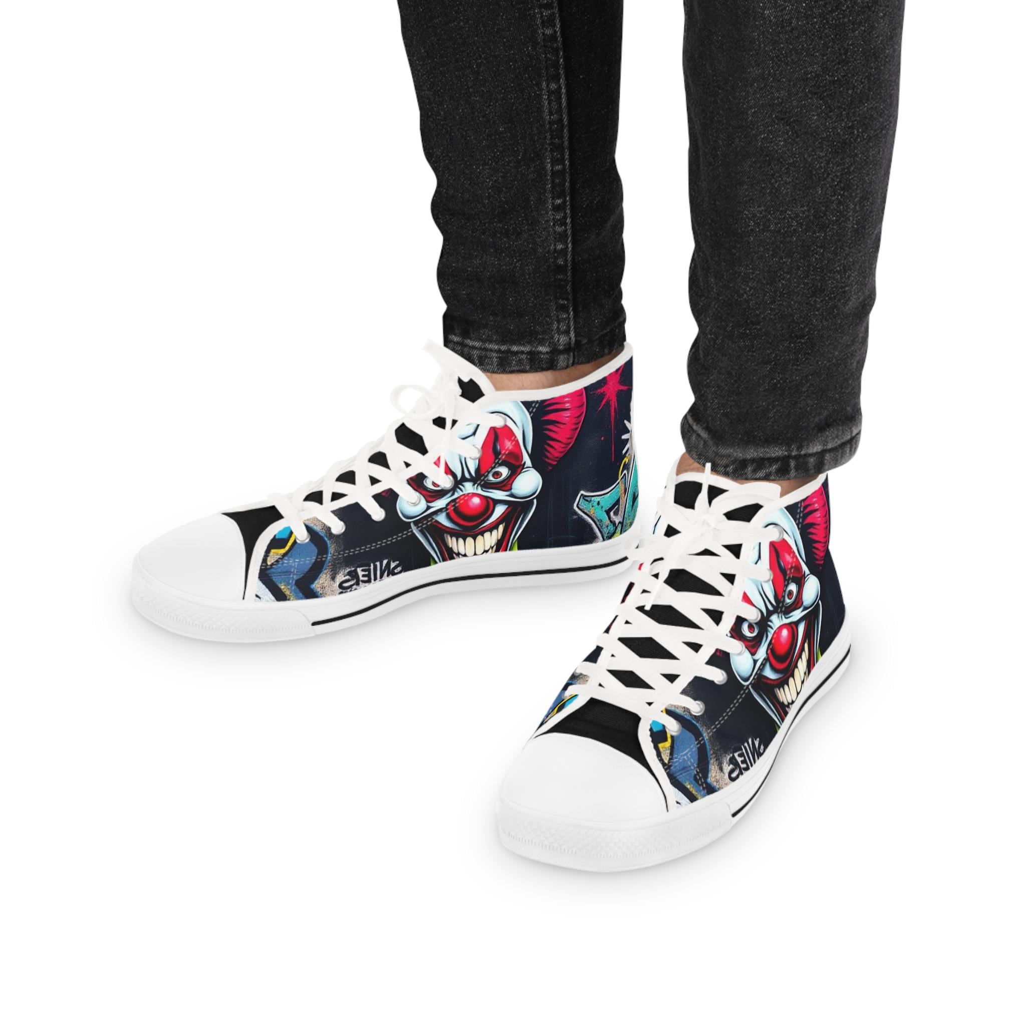 Creepy Clown Graffiti Face High Top Sneakers | Horror Skate Shoe