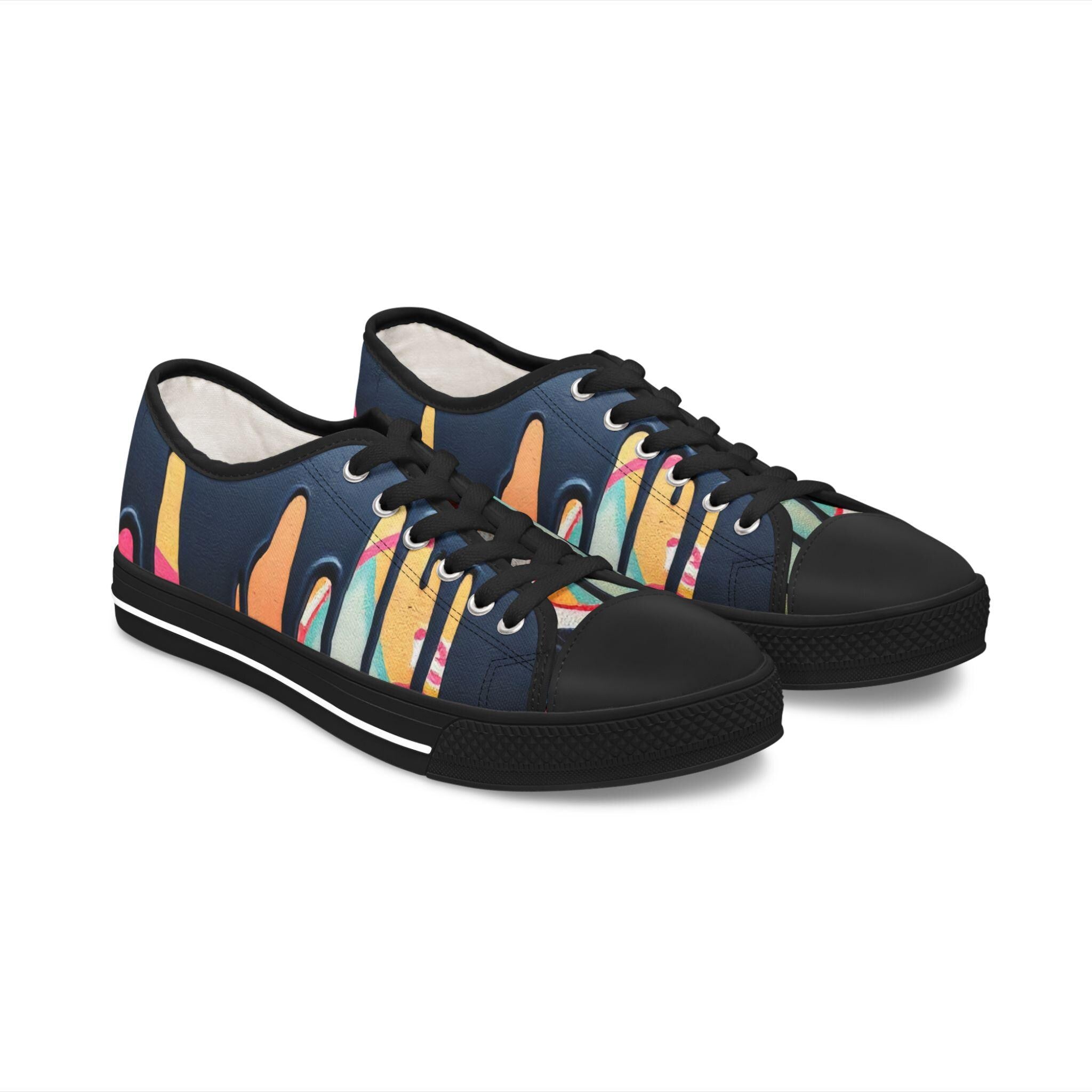 Paint Drip Pattern Women's Low Top Sneakers | Neon Paint Splash Design