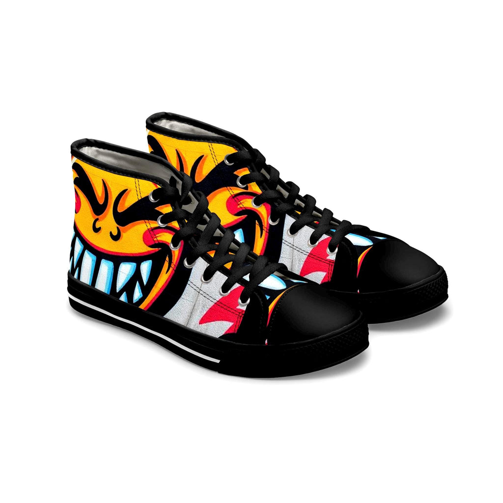 Evil Smile Graffiti Emoji Face High Top Sneakers | Neon Street Art Shoes