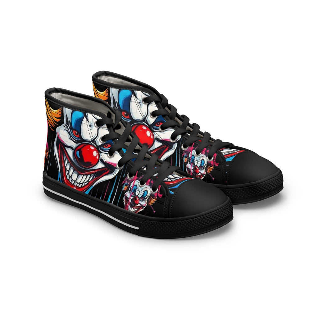 Scary Grinning Clown Women's High Top Sneakers | Horror Face, Colorful Creepy Art