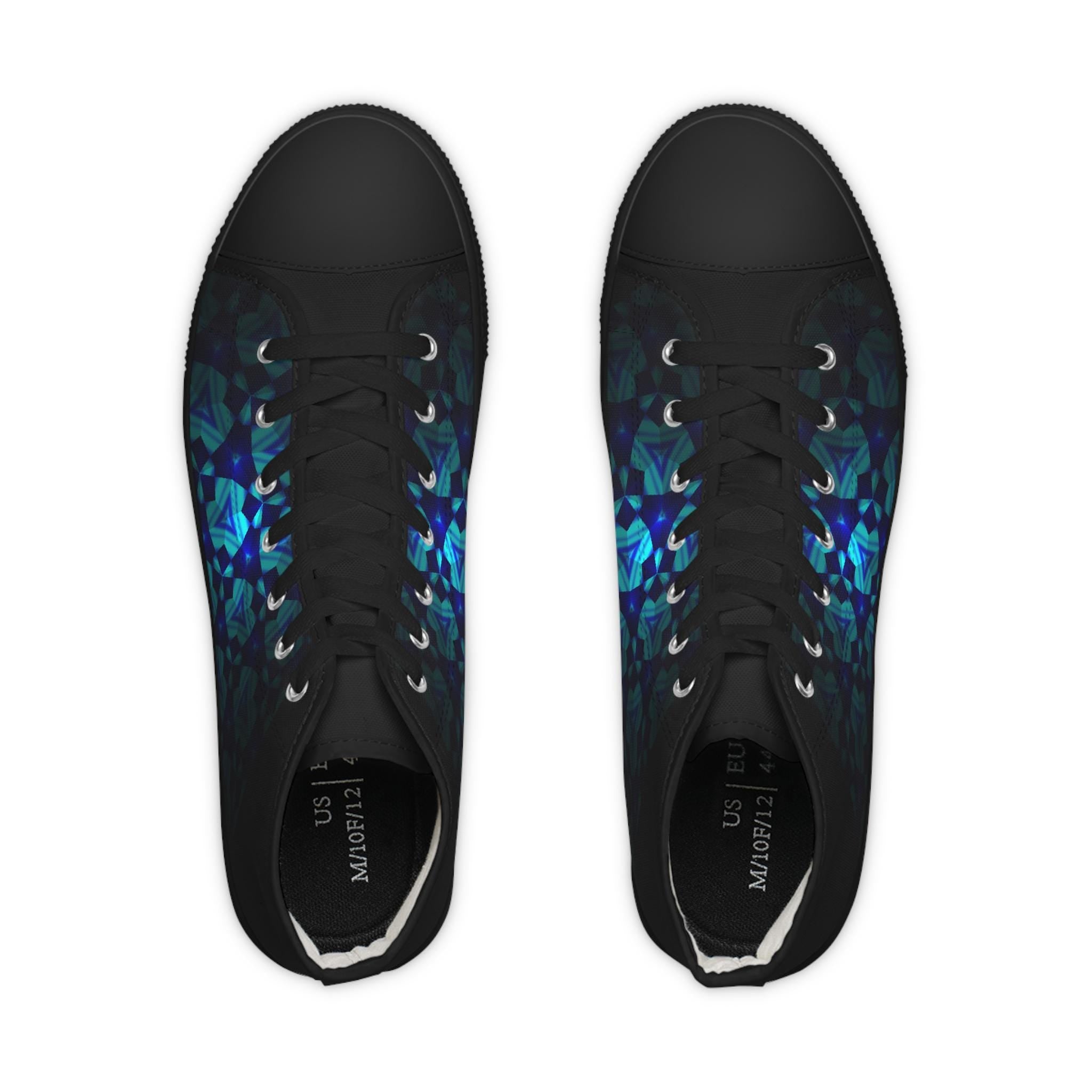 Teal Geometric Mosaic High Top Sneakers | Abstract Pattern Canvas Shoes