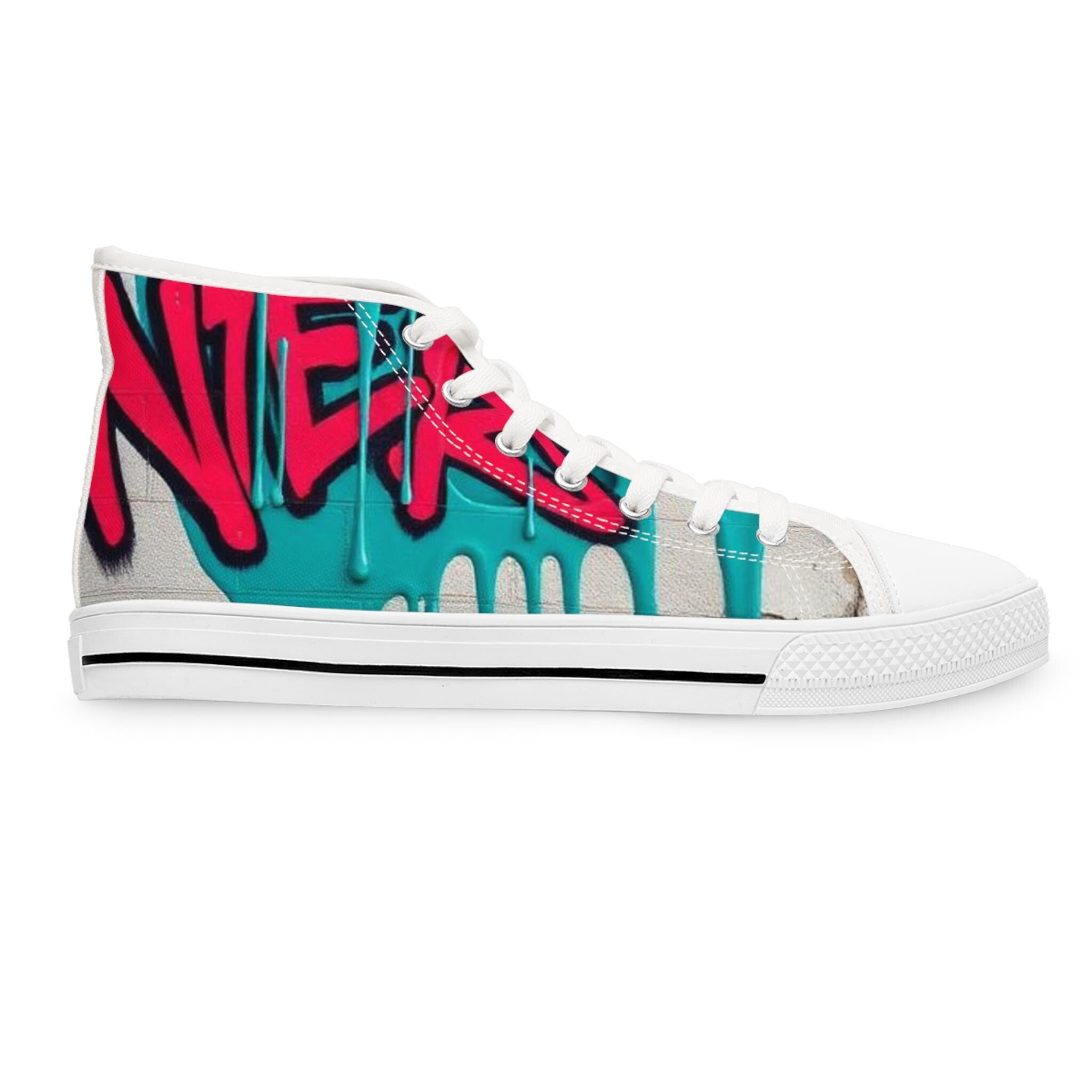 Teal Pink Street Graffiti Women's High Top Sneakers | Street Art Pattern