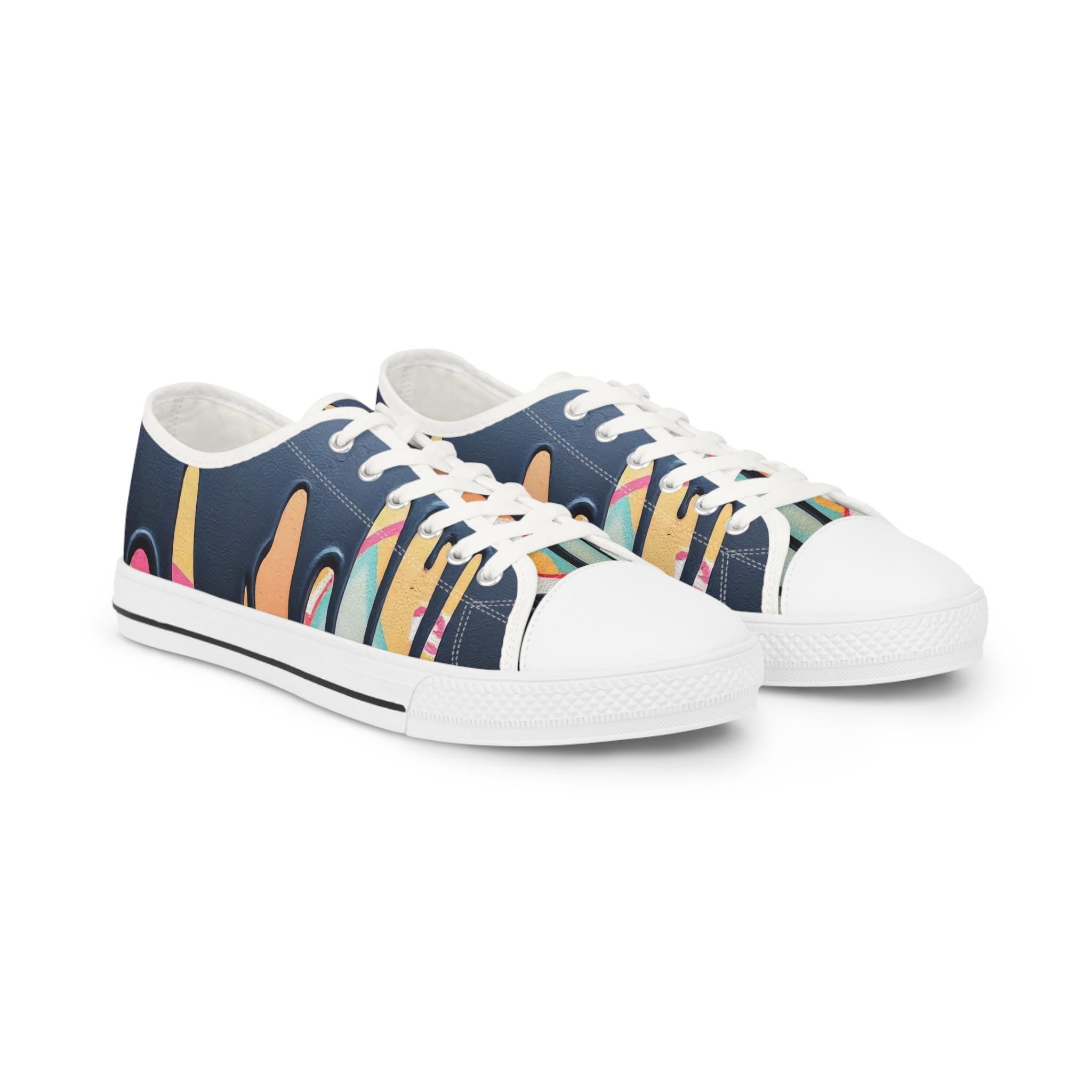 Paint Drip Pattern Men's Low Top Sneakers | Navy Patterned Canvas