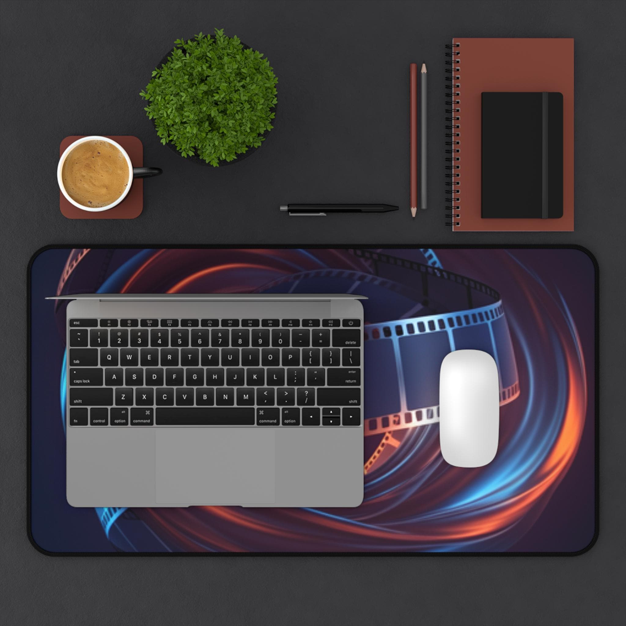 Cinematic Film Reel Swirl Desk Mat | Movie Theme Desk Pad