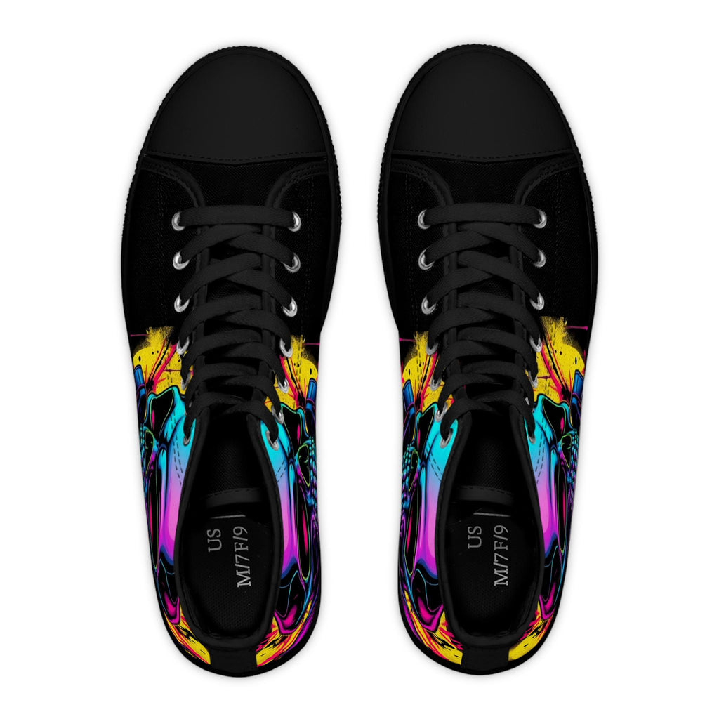 Neon Skull High Top Sneakers | Colorful Grunge Skate Shoes
