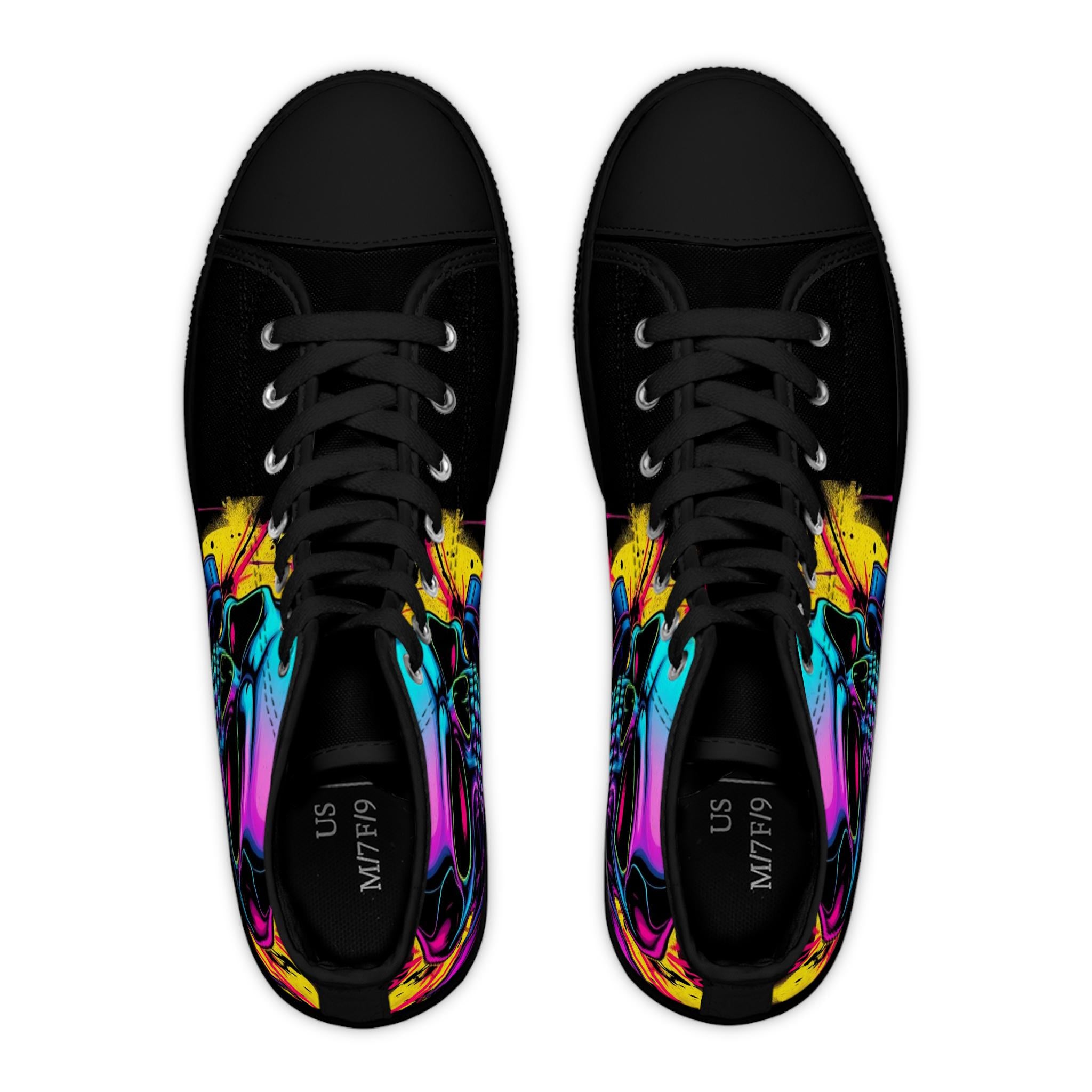 Neon Skull High Top Sneakers | Colorful Grunge Skate Shoes