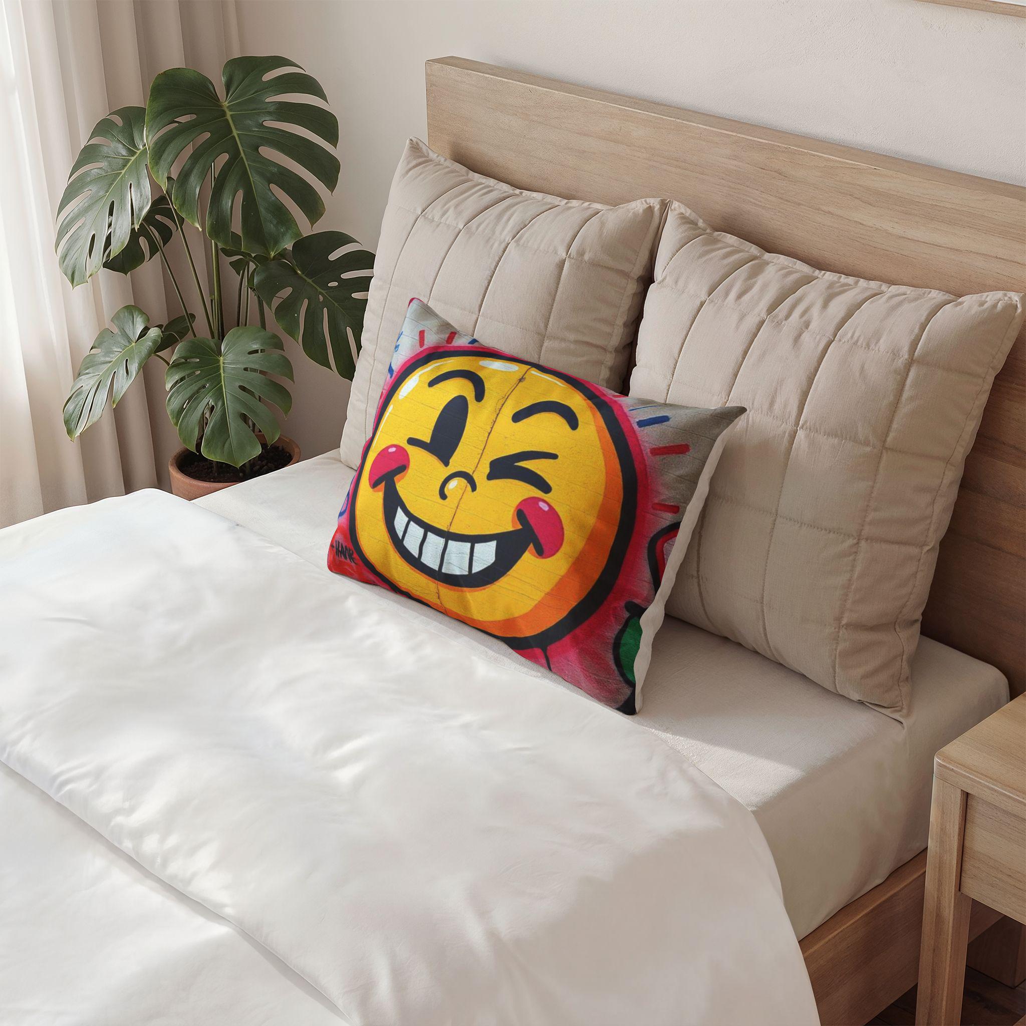 Winking Emoji Face Pillow Sham | Graffiti Smile Decorative Sham