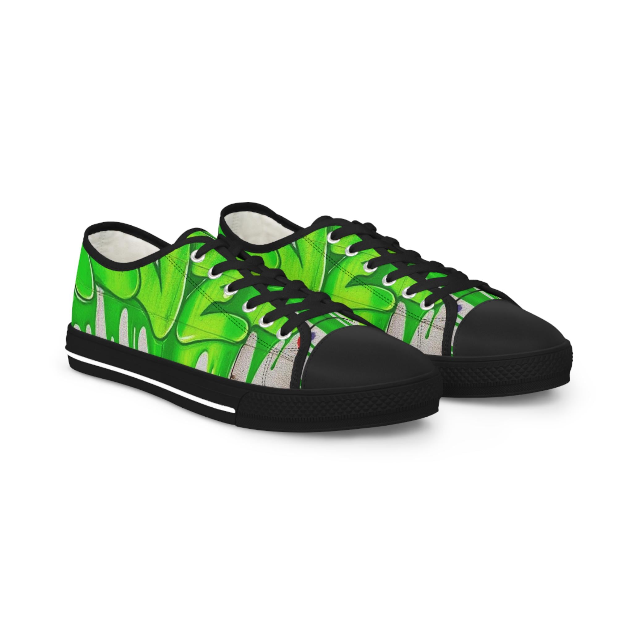 Green Paint Drip Sneakers | Low Top Canvas Shoes