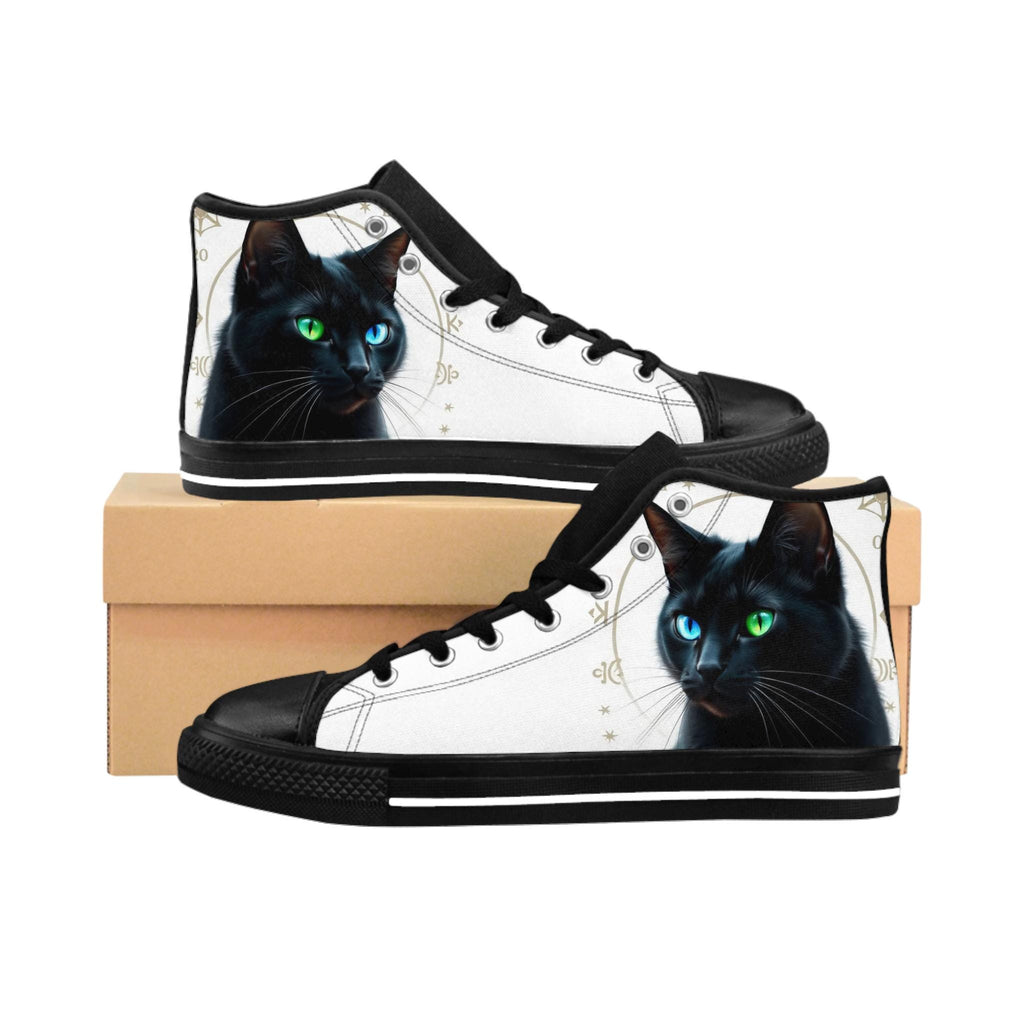 Black Cat Portrait Sneakers | High Top Canvas Shoes