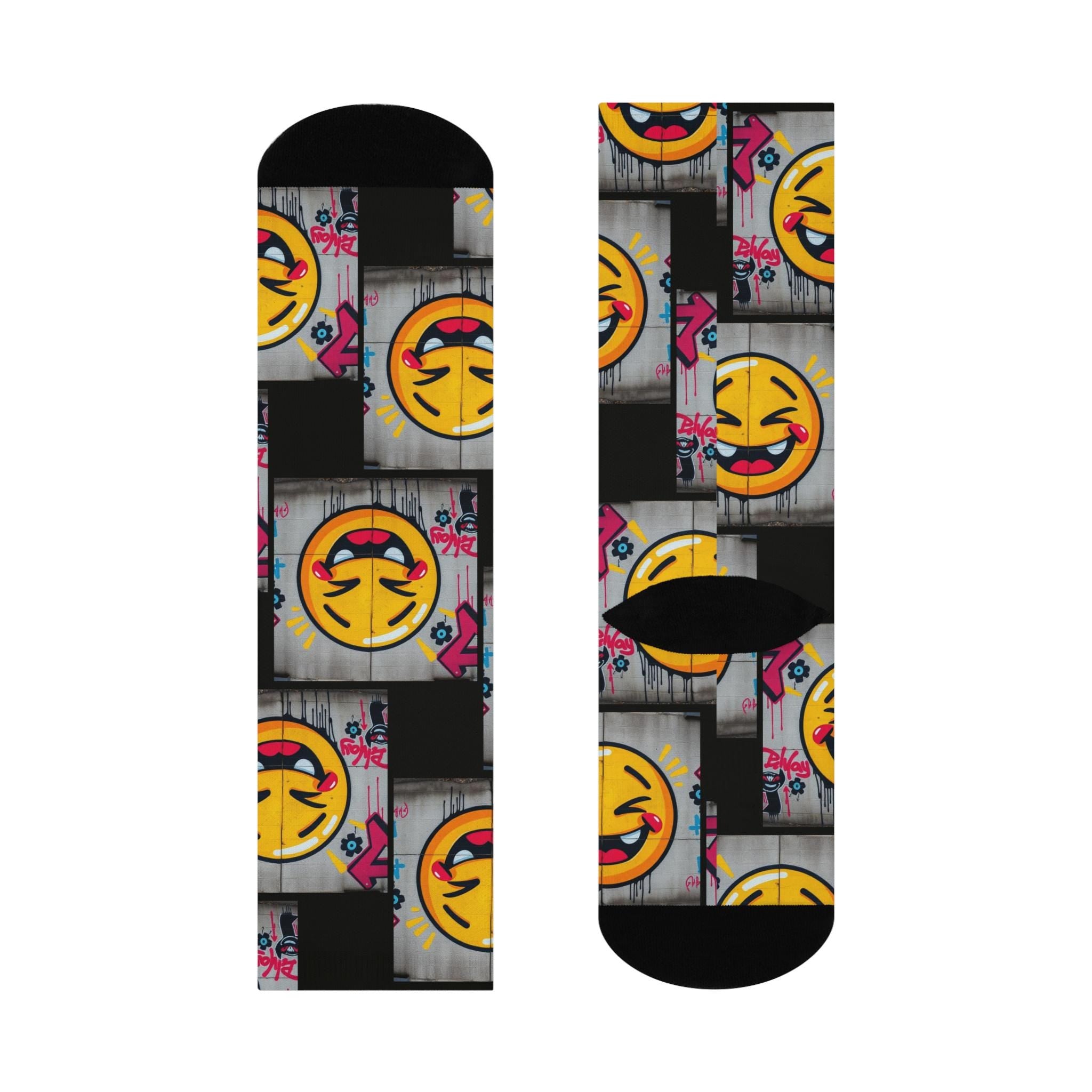 Laughing Emoji Graffiti Socks | Crew Socks