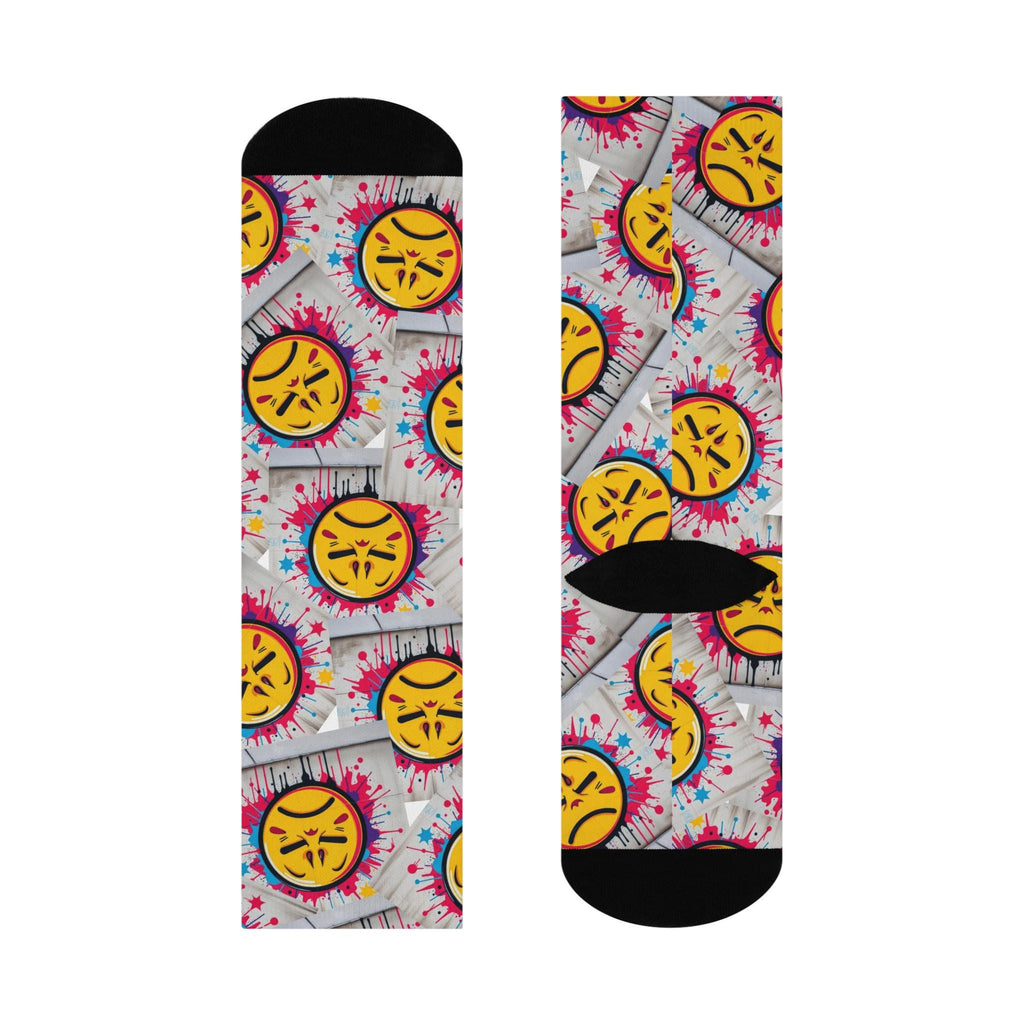 Angry Emoji Pattern Cushioned Crew Socks | Colorful Tie-Dye Background