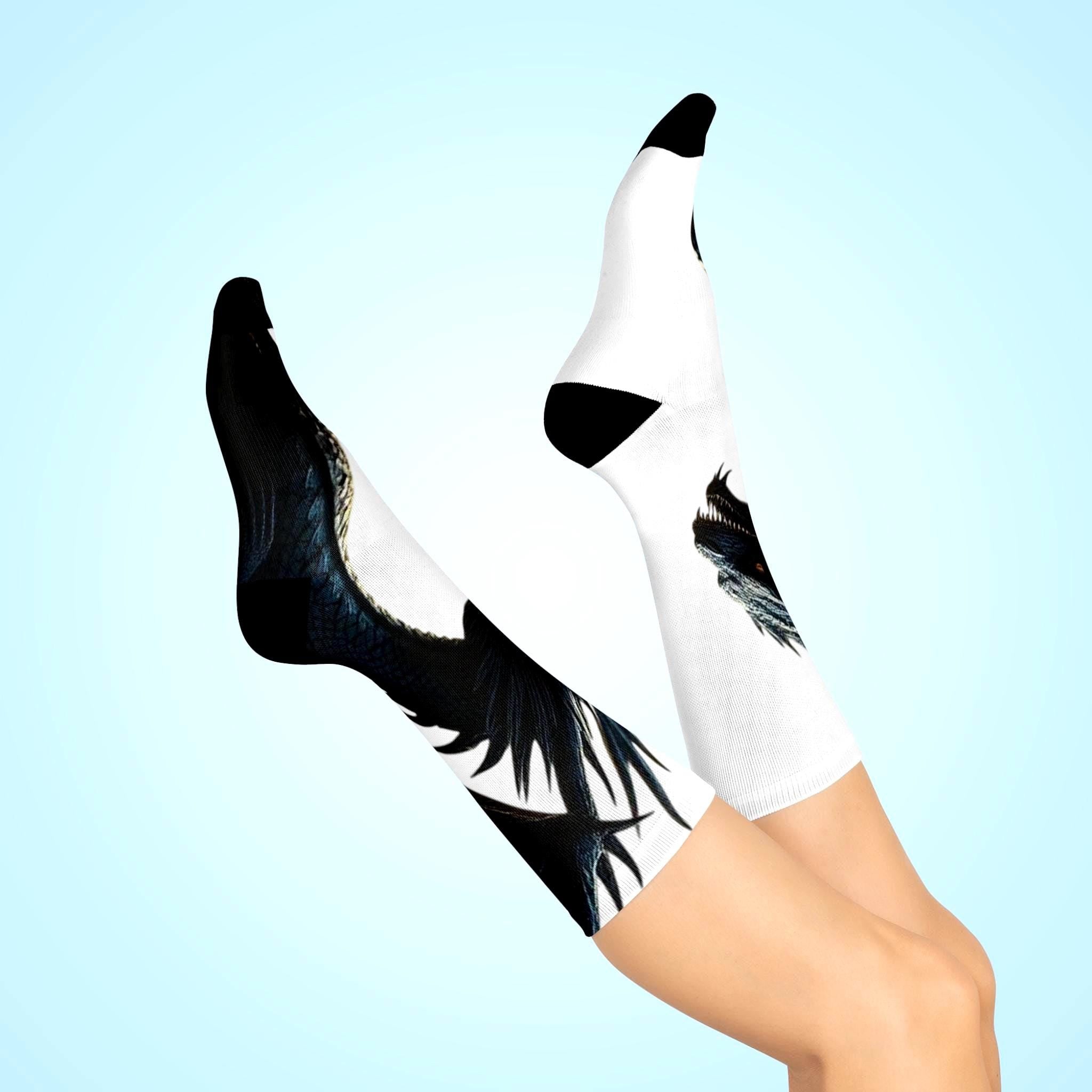 Black Dragon Head Crew Socks | Mythical Fantasy Dragon Design