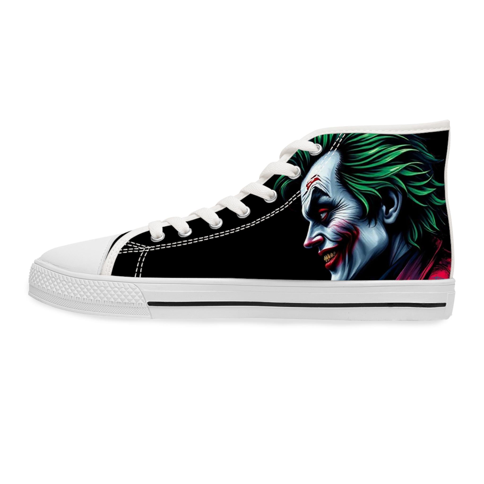 Joker Face Illustration Women's High Top Sneakers | Clown Villain Art, Black Green
