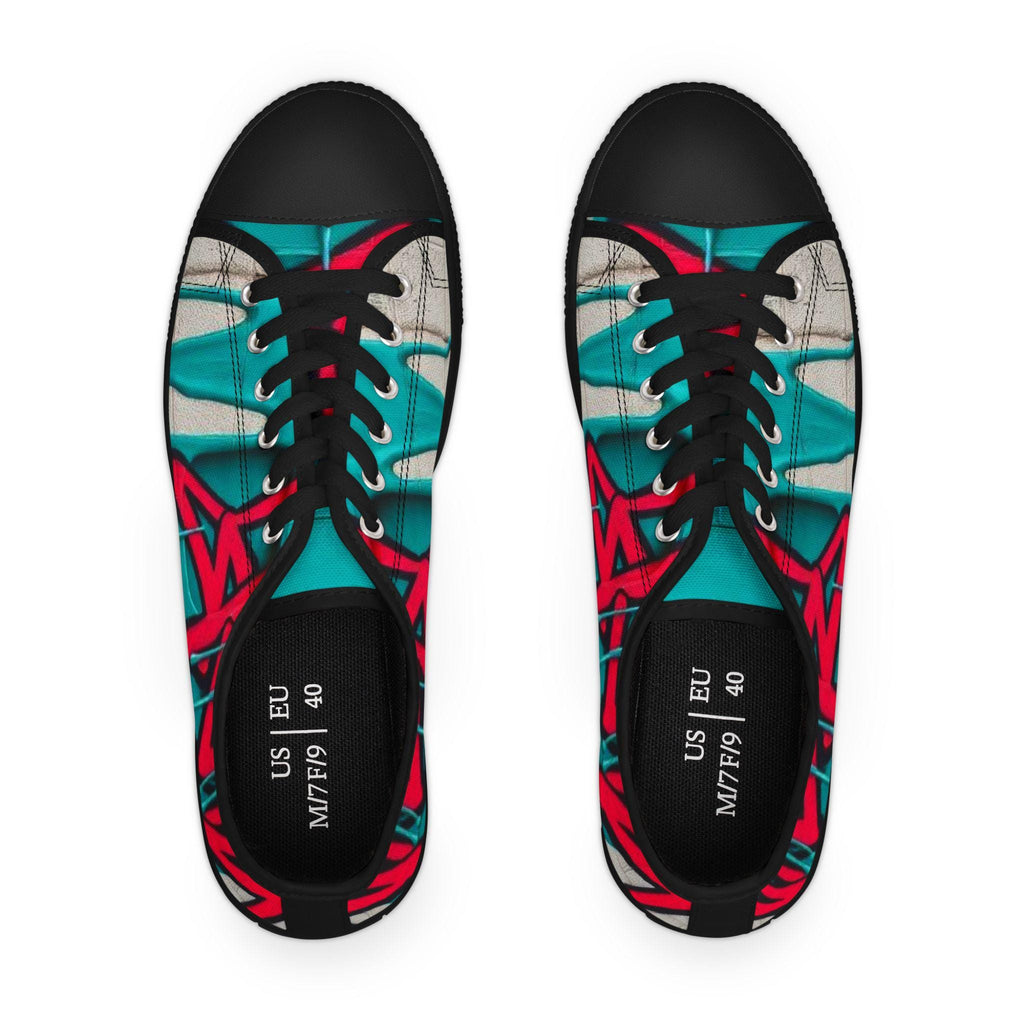 Teal Pink Street Graffiti Women's Low Top Sneakers | Street Art Canvas Shoes
