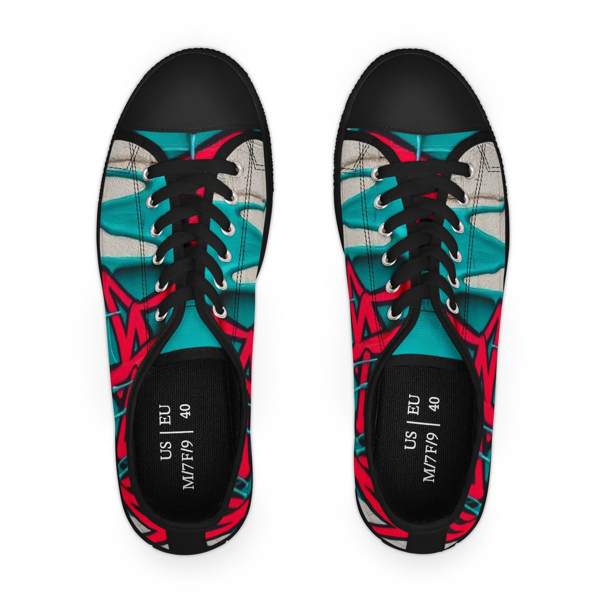 Teal Pink Street Graffiti Women's Low Top Sneakers | Street Art Canvas Shoes