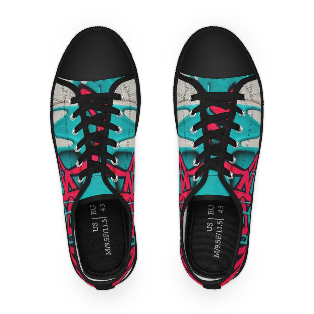 Teal Pink Graffiti Sneakers | Men's Low Top Street Art Canvas Shoes