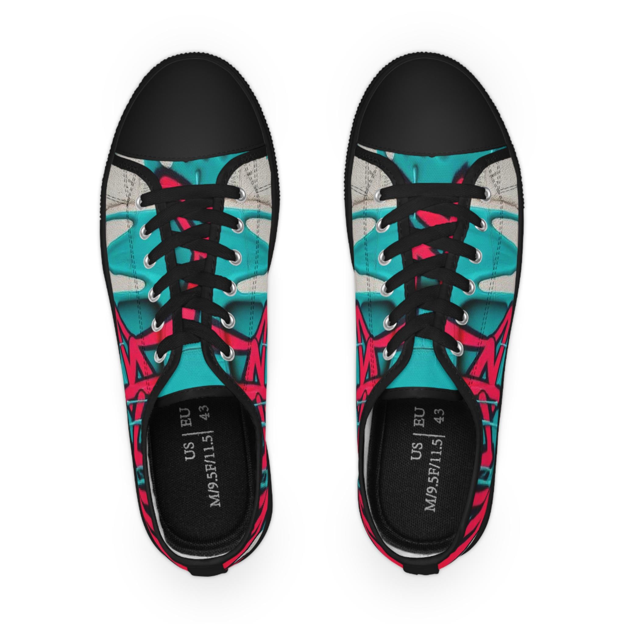 Teal Pink Graffiti Sneakers | Men's Low Top Street Art Canvas Shoes