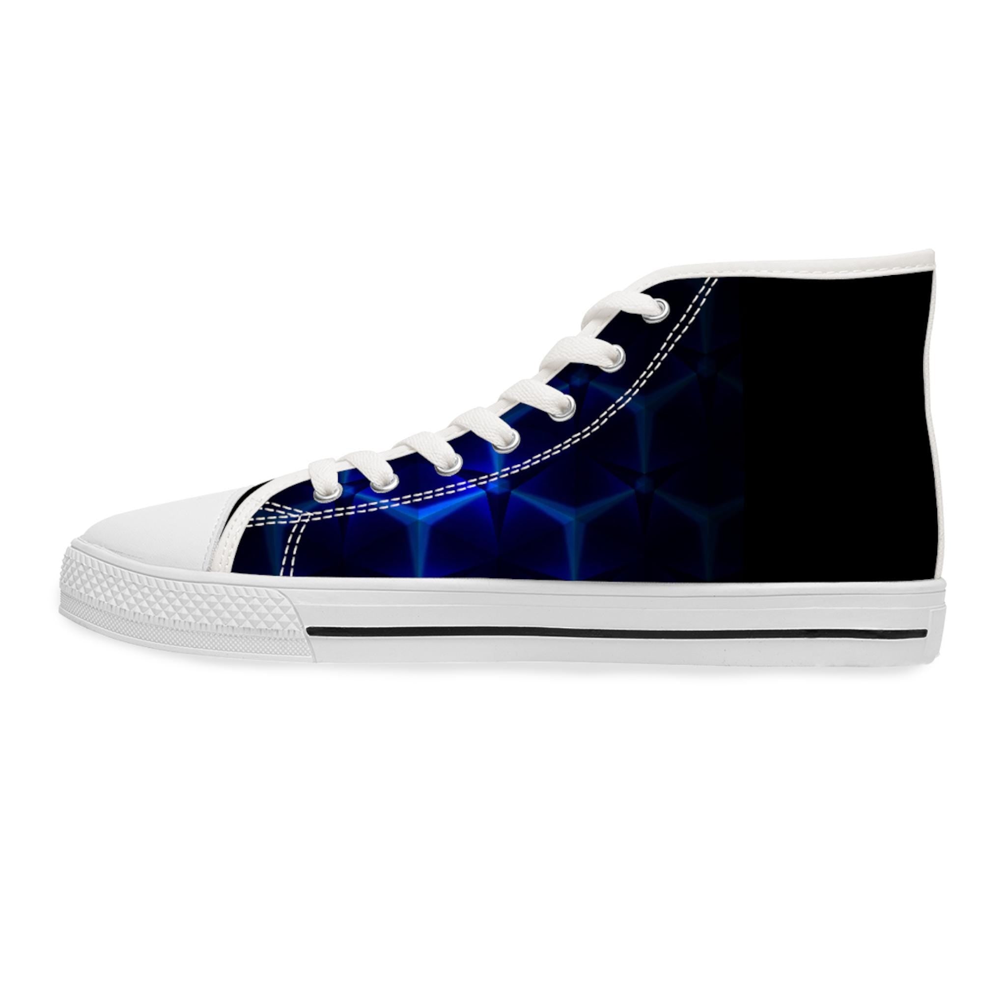 Blue Hexagon Circuit Women's High Top Sneakers | Geometric Pattern Athletic Shoes
