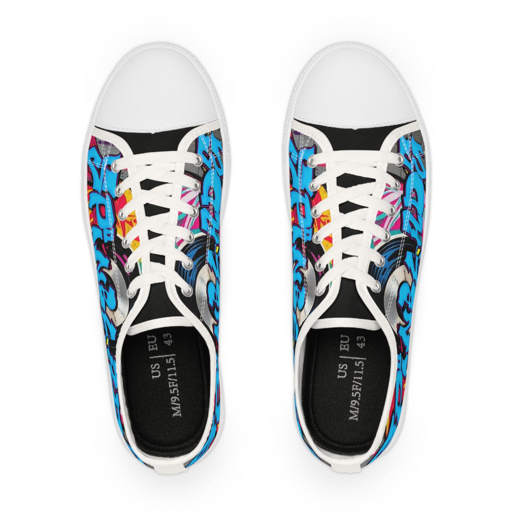 Blue Graffiti Street Art Sneakers | Low Top Canvas Shoes