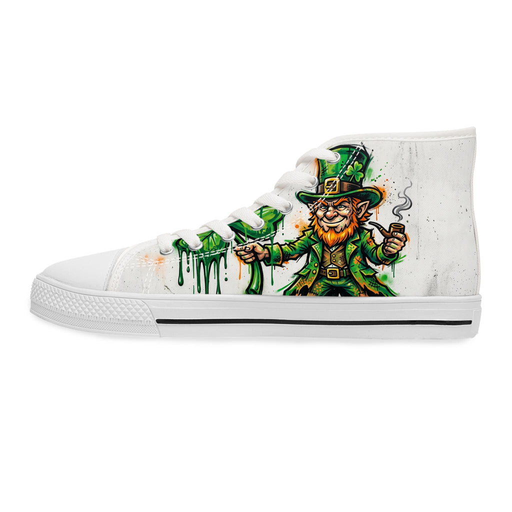 Leprechaun and Shamrock Women's High Top Sneakers | St. Patrick's Day Green Art