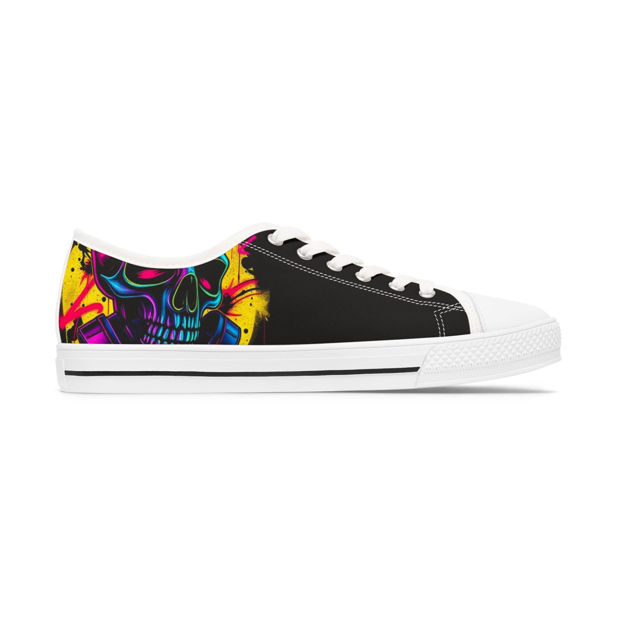 Neon Skull Low Top Sneakers | Women's Colorful Art Print Canvas Shoes