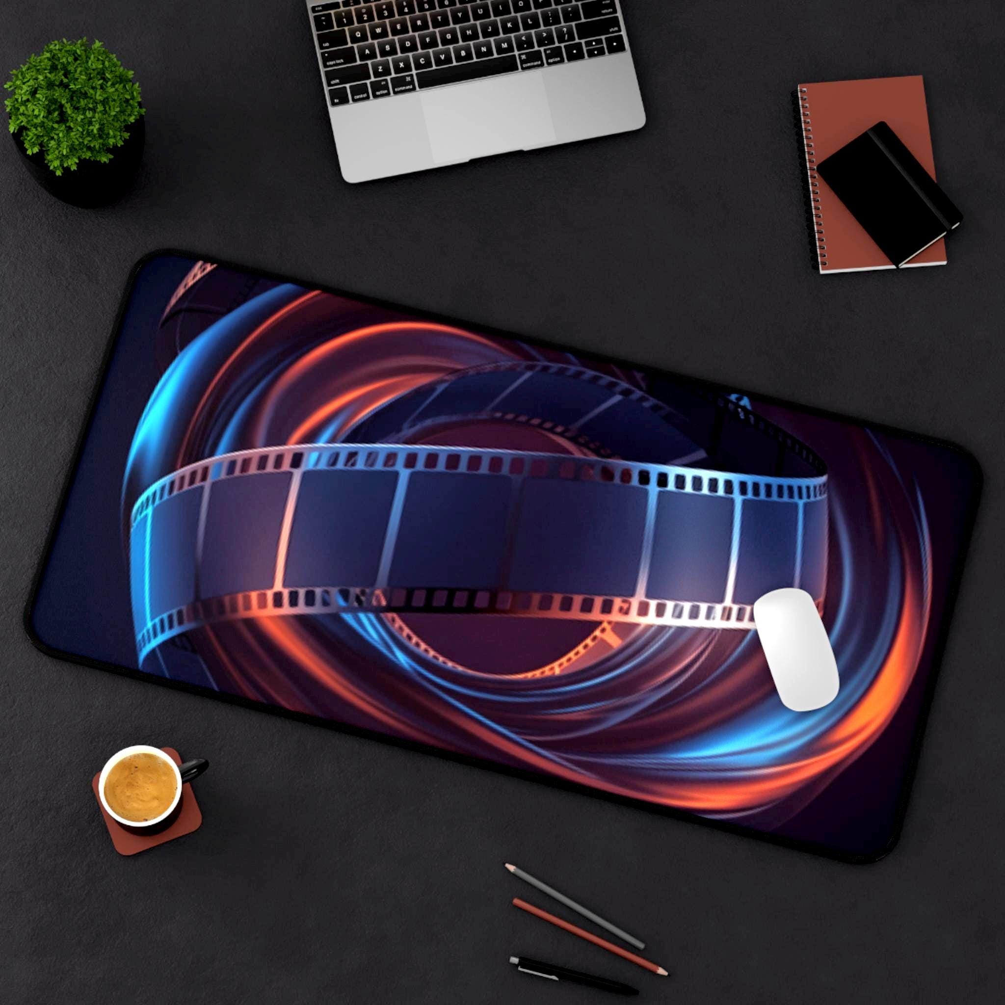 Cinematic Film Reel Swirl Desk Mat | Movie Theme Desk Pad