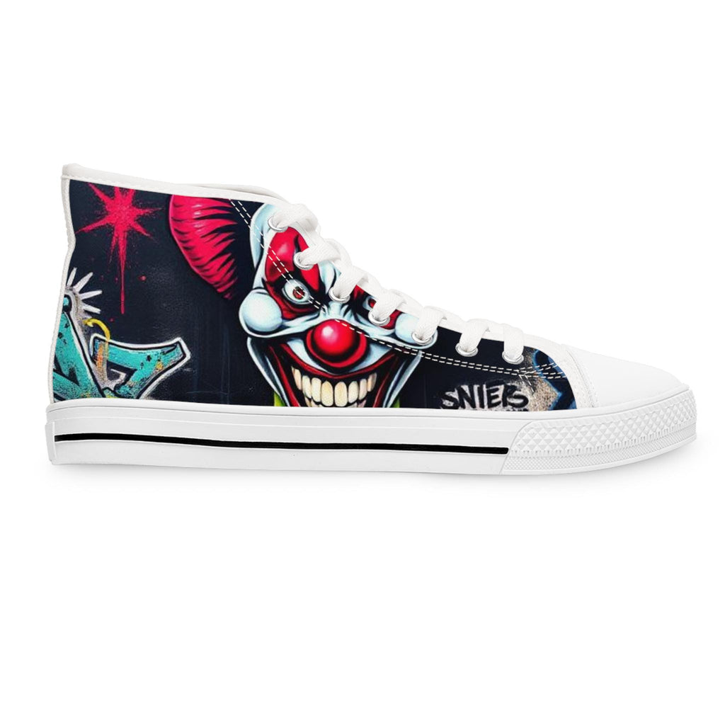 Creepy Clown Graffiti Face Women's High Top Sneakers | Horror Halloween Shoe Art