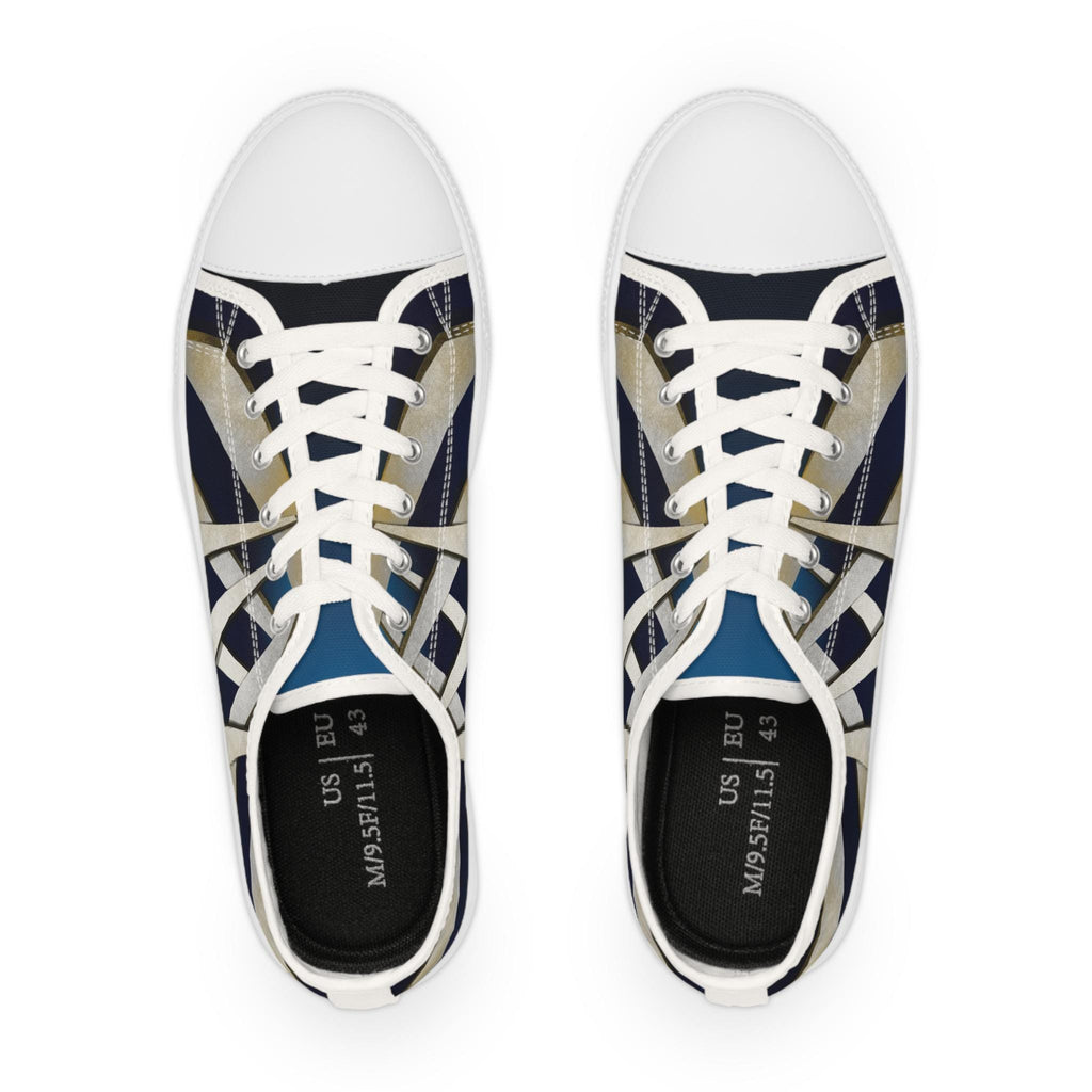Geometric Striped Canvas Sneakers | Navy Blue Low Tops