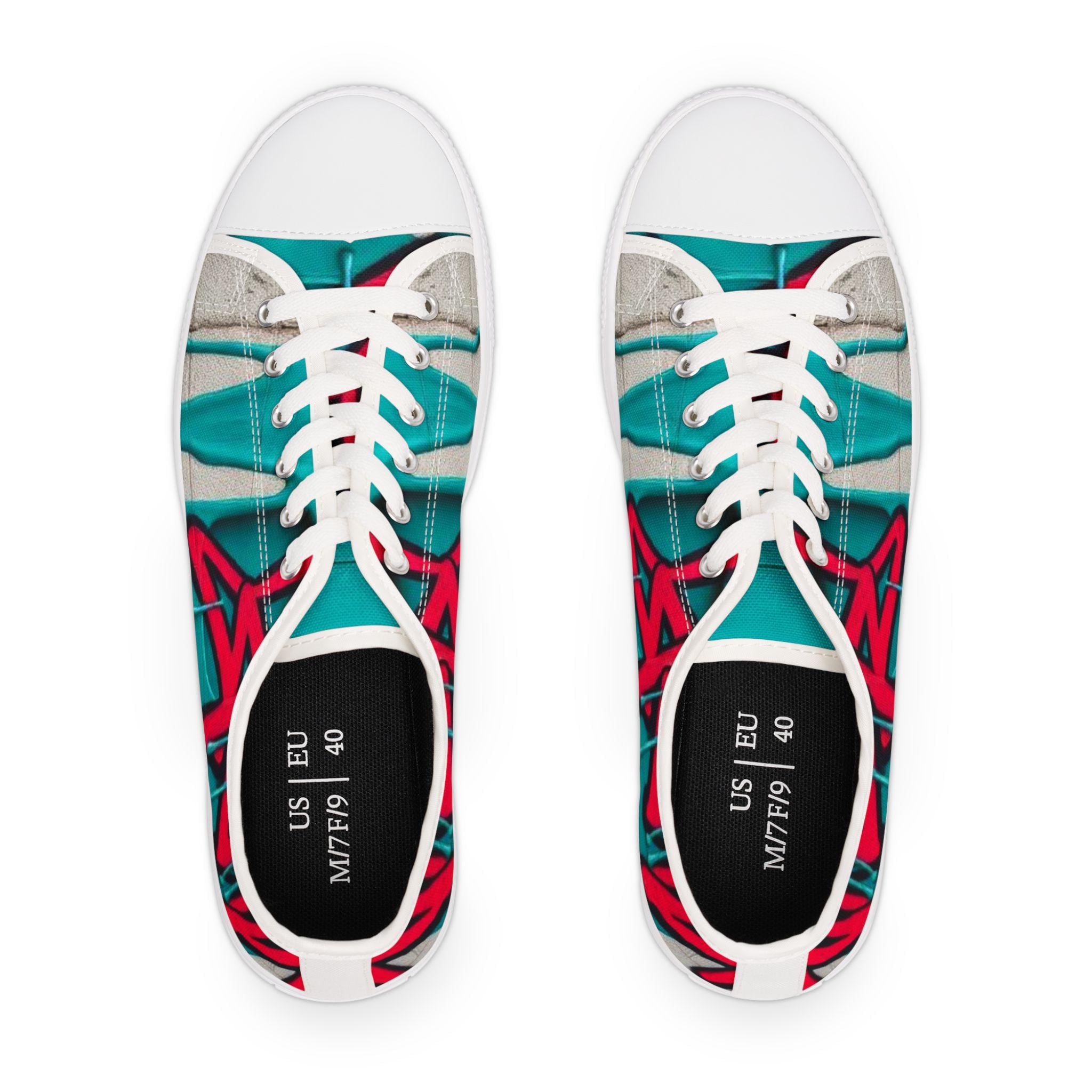 Teal Pink Street Graffiti Women's Low Top Sneakers