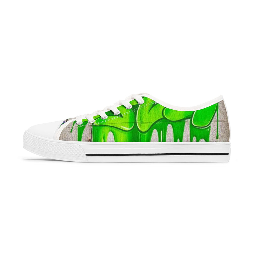 Green Paint Drip Women's Low Top Sneakers | Neon Slime Design
