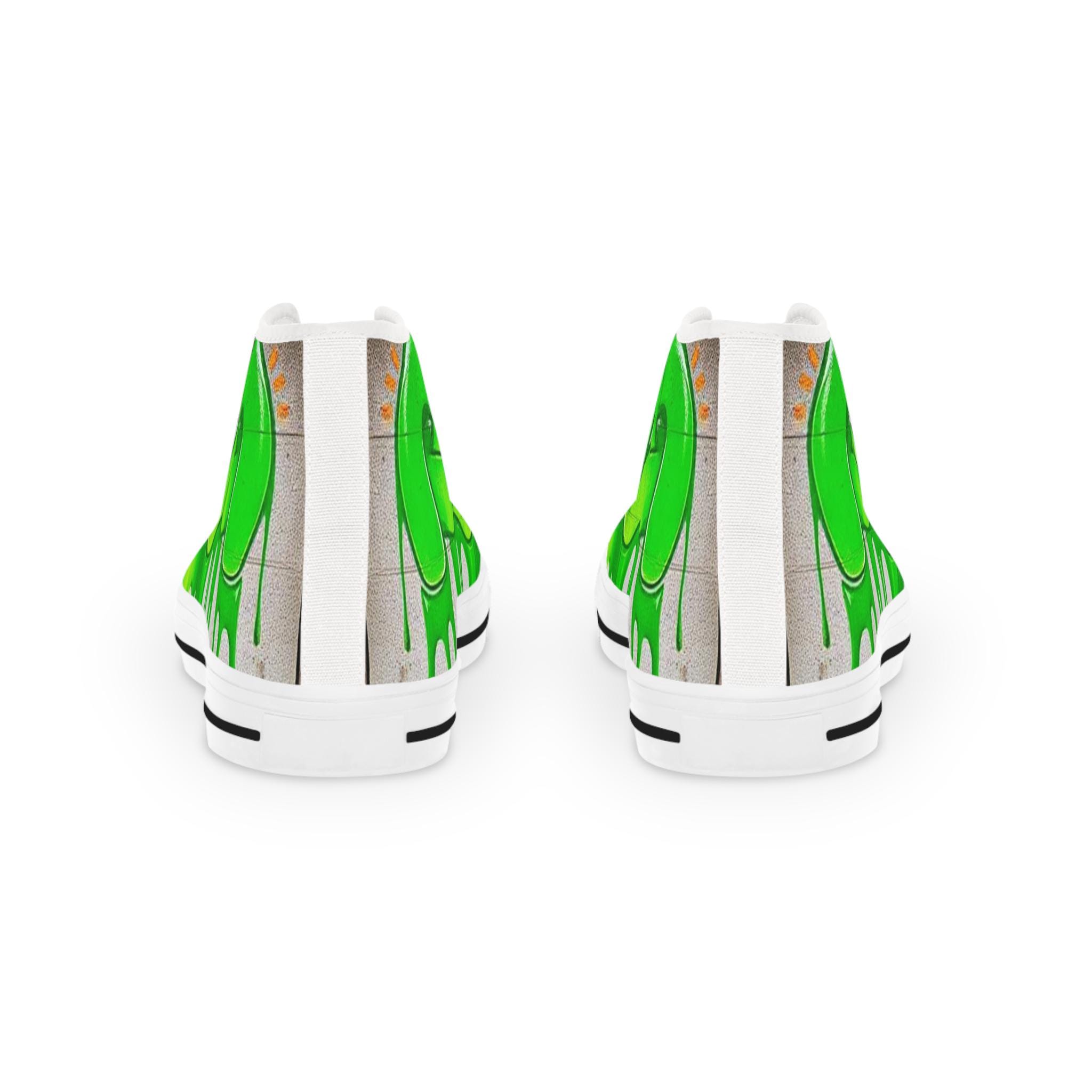 Green Paint Drip High Top Sneakers | Street Art Skate Shoes