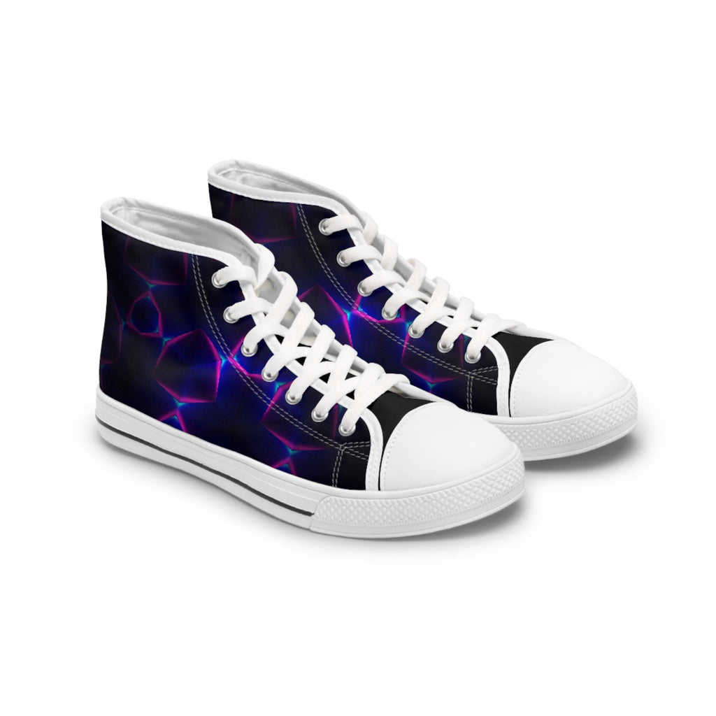 Neon Plasma Pattern Women's High Top Sneakers | Purple Electric Design