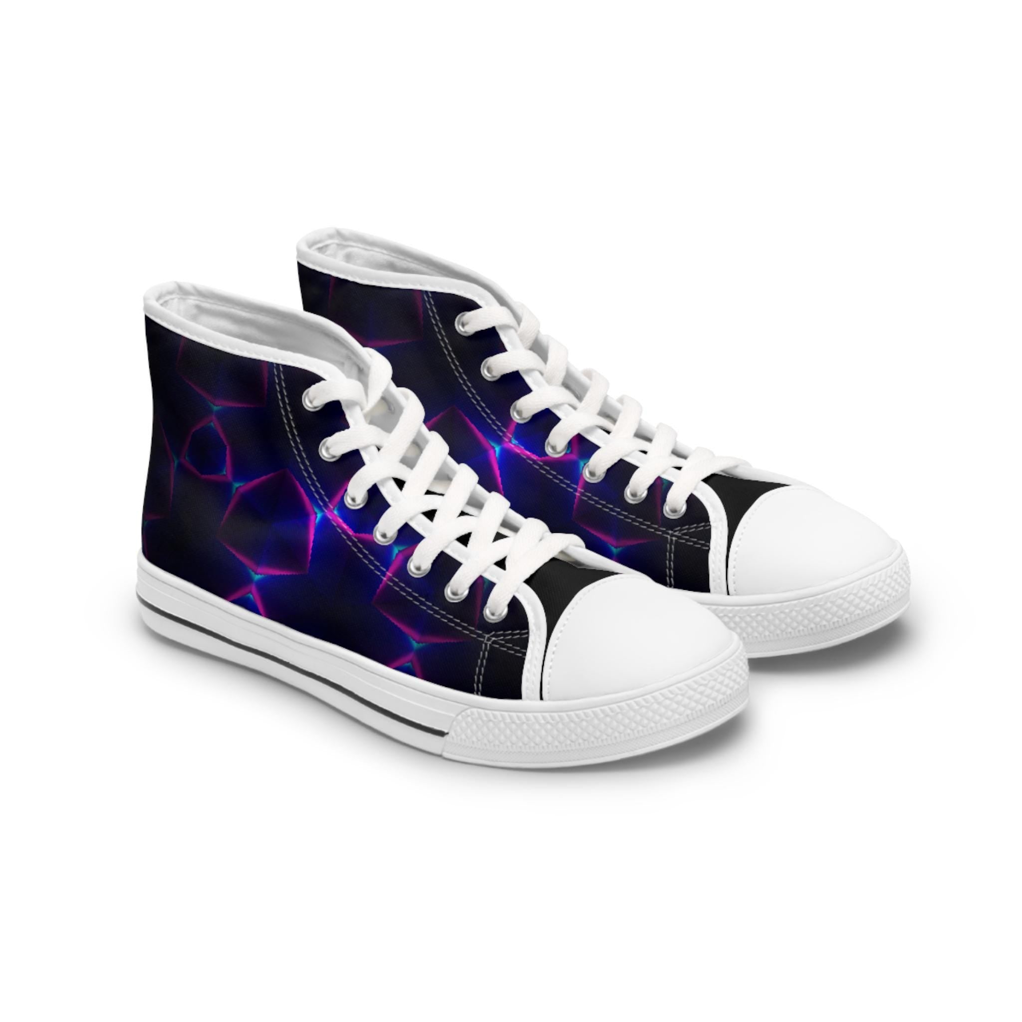 Neon Plasma Pattern Women's High Top Sneakers | Purple Electric Design