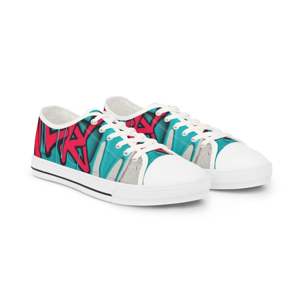 Teal Pink Graffiti Sneakers | Men's Low Top Street Art Canvas Shoes