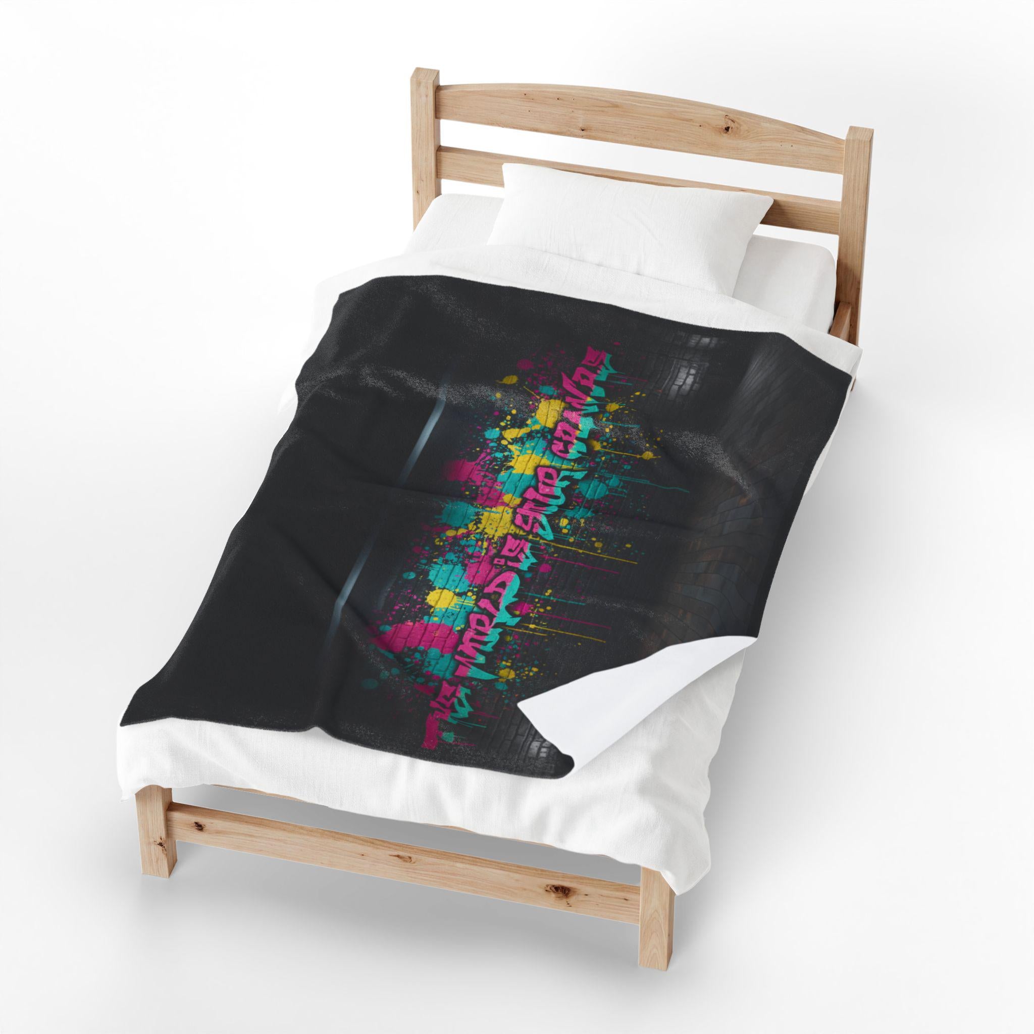 Neon Graffiti The World Is Your Canvas Art Blanket | Urban Spray Paint Alley Mural