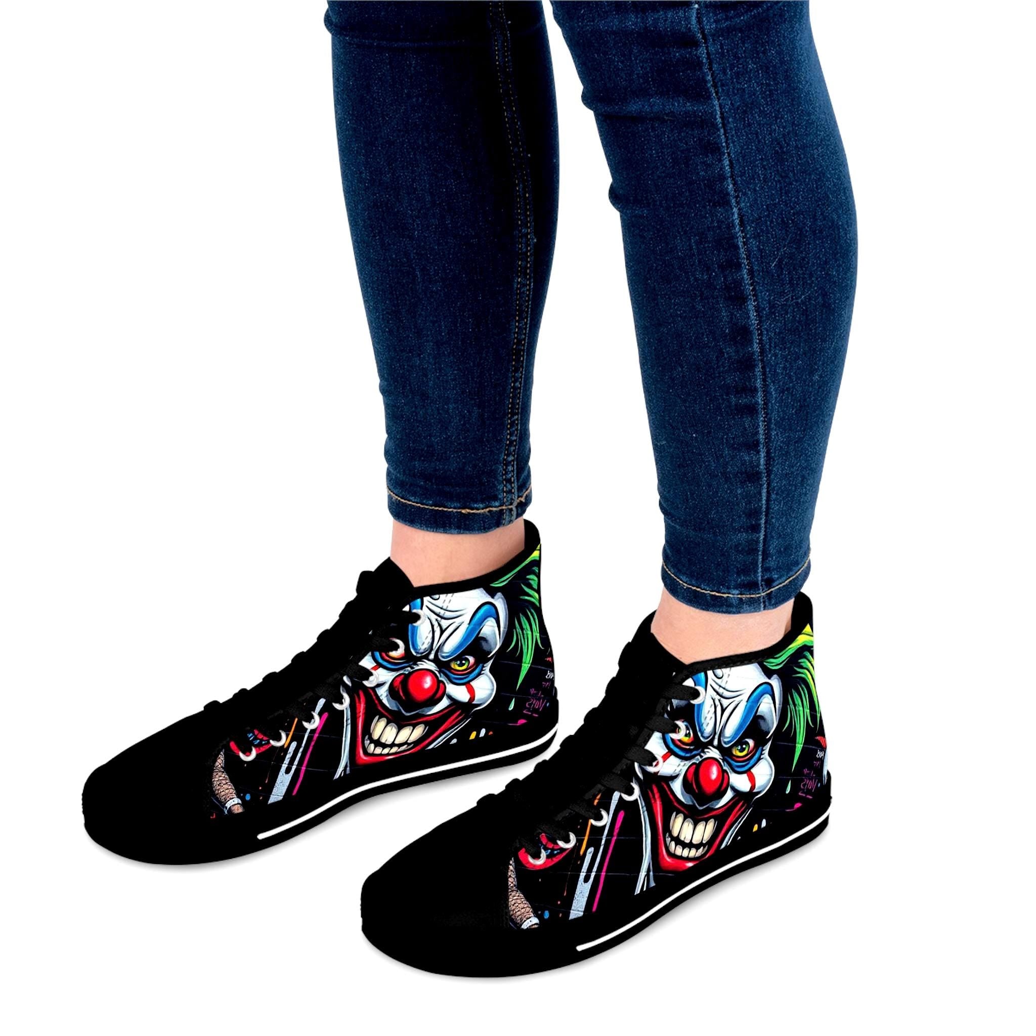 Creepy Clown Face High Top Sneakers | Horror Face Skate Shoes