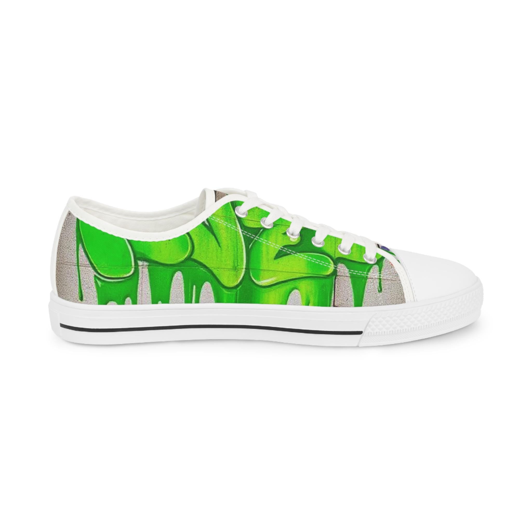 Green Paint Drip Sneakers | Low Top Canvas Shoes