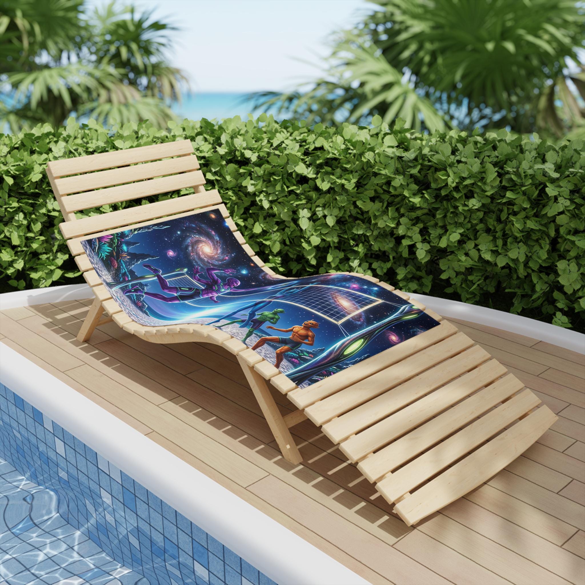 Galactic Beach Volleyball Beach Towel | Space Sunset Alien Players