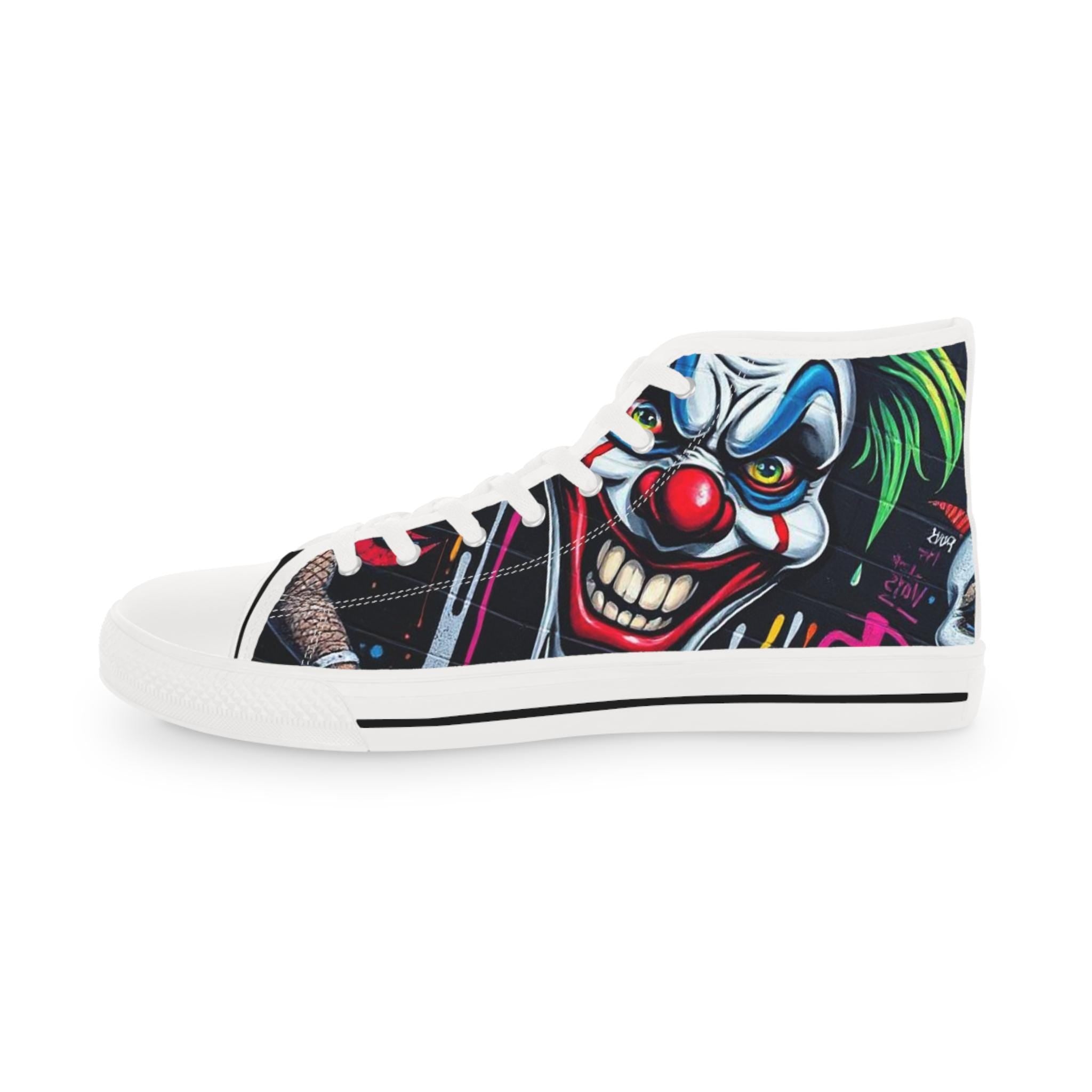 Creepy Clown Face High Top Sneakers | Horror Illustration Shoes