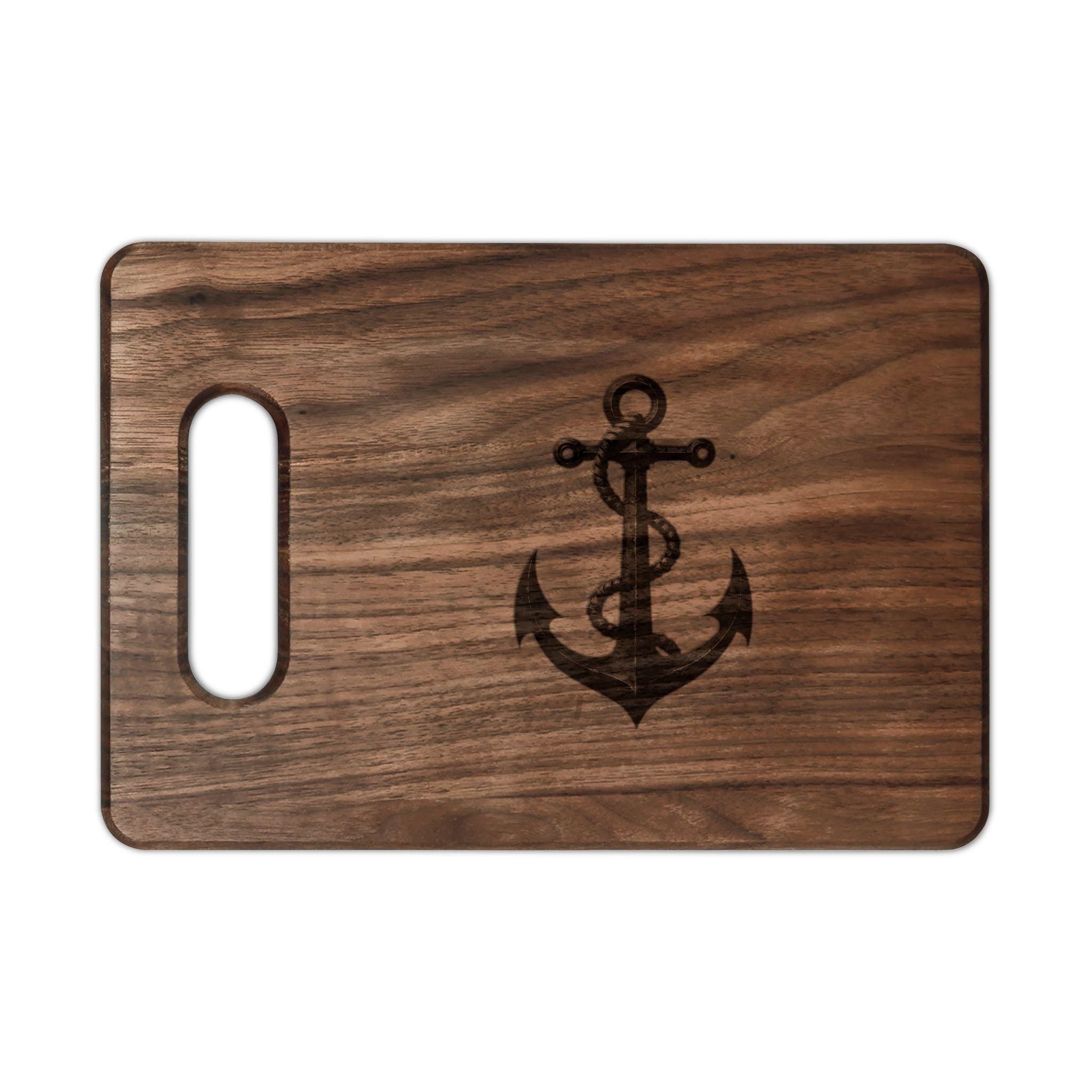 Nautical Anchor Engraved Wooden Cutting Board | Rustic Paddle or Rectangle