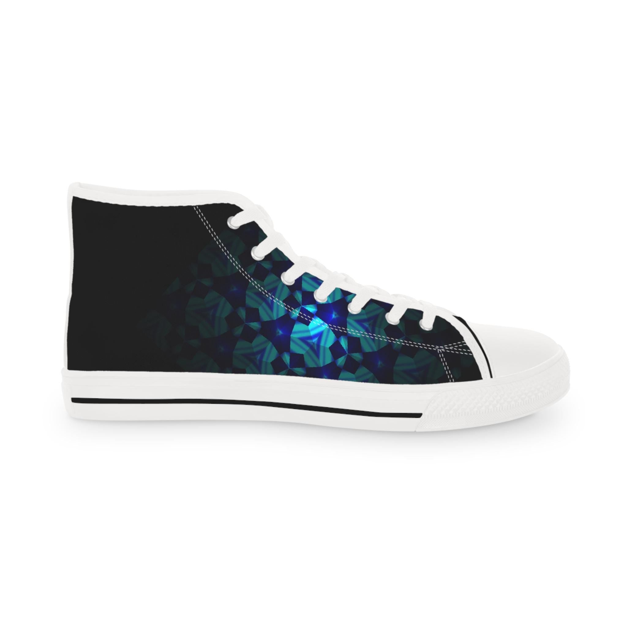 Teal Geometric Mosaic High Top Sneakers | Abstract Pattern Canvas Shoes