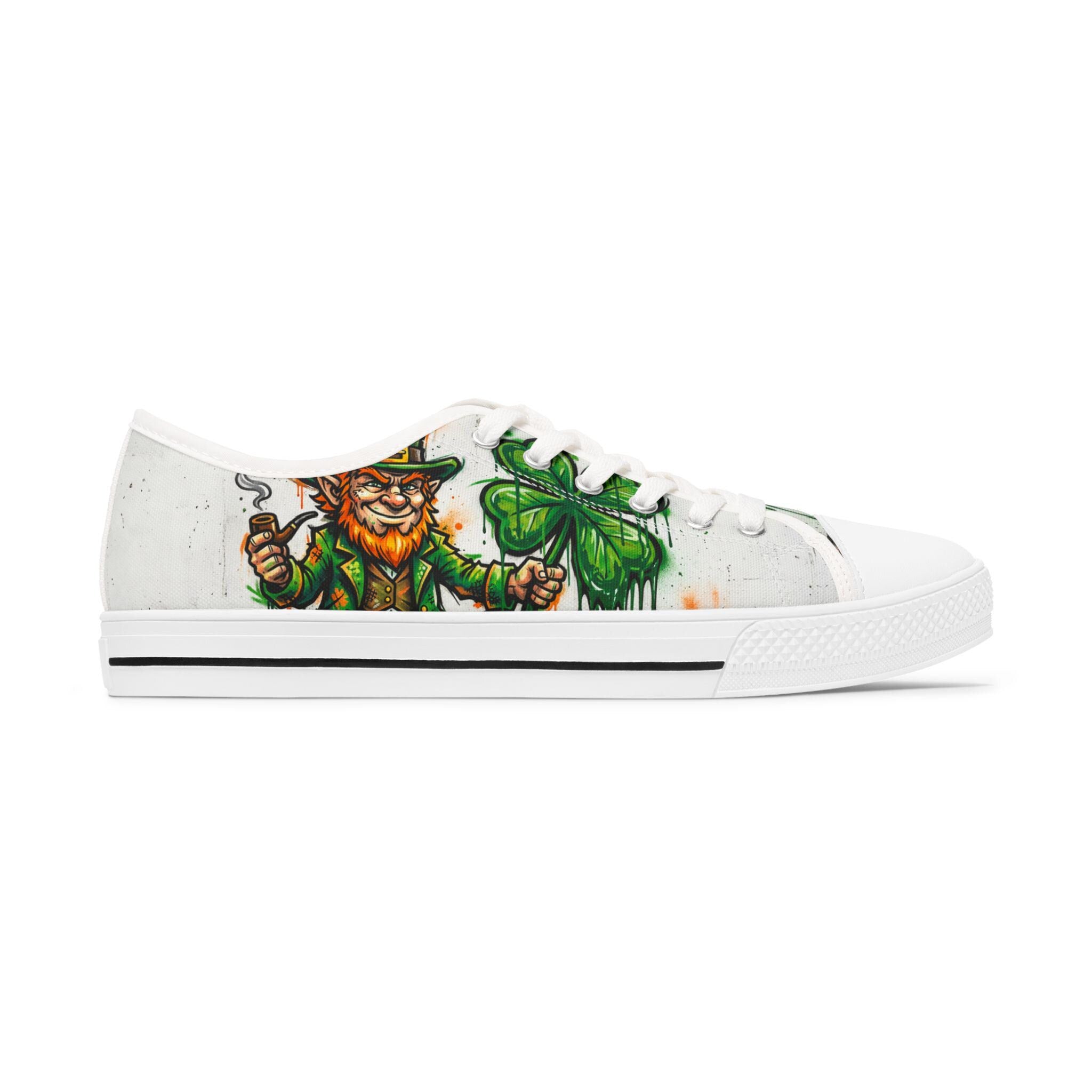 Leprechaun and Shamrock Women's Low Top Sneakers | St. Patrick's Day Shoes