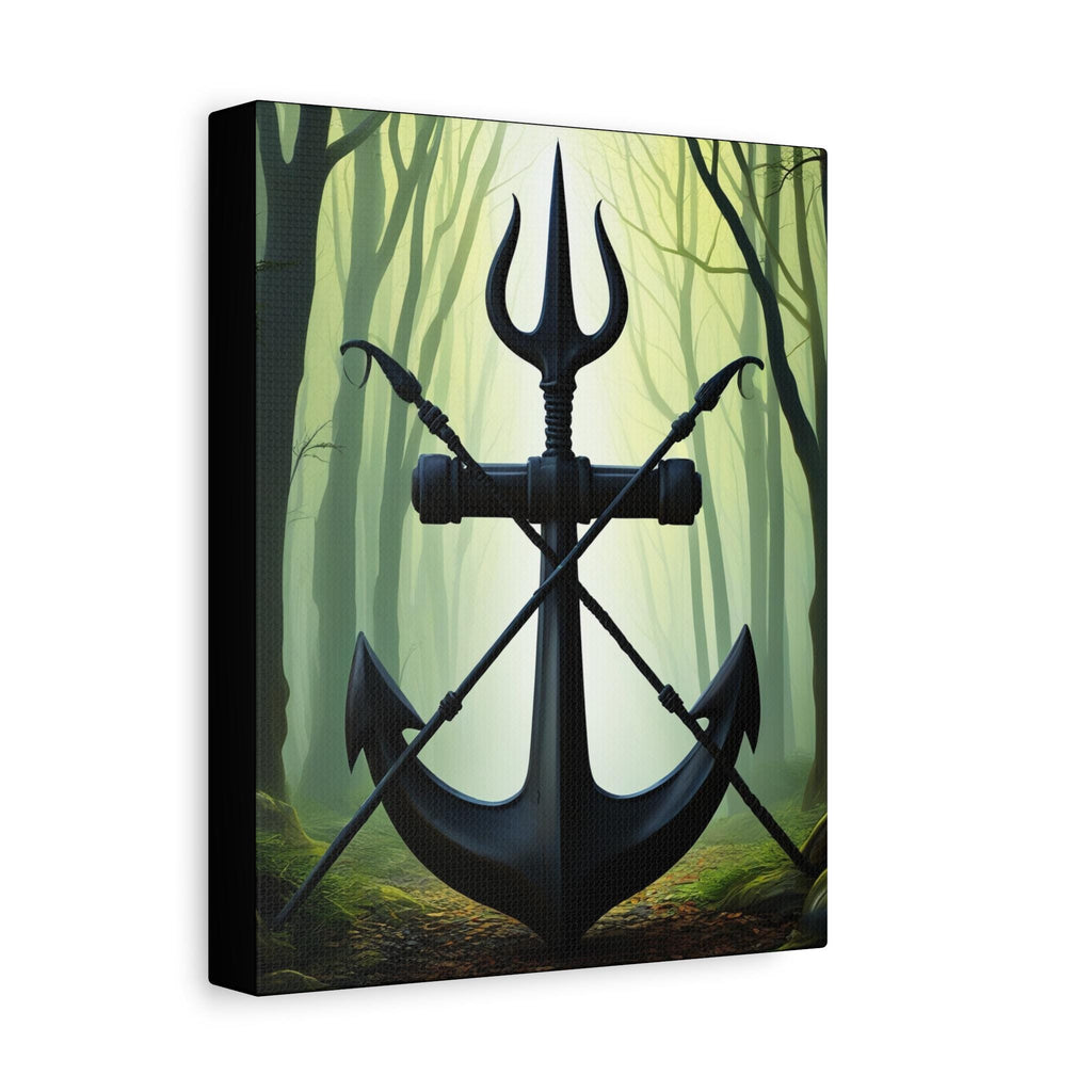 Anchor and Trident Forest Illustration Canvas | Stretched Matte Canvas