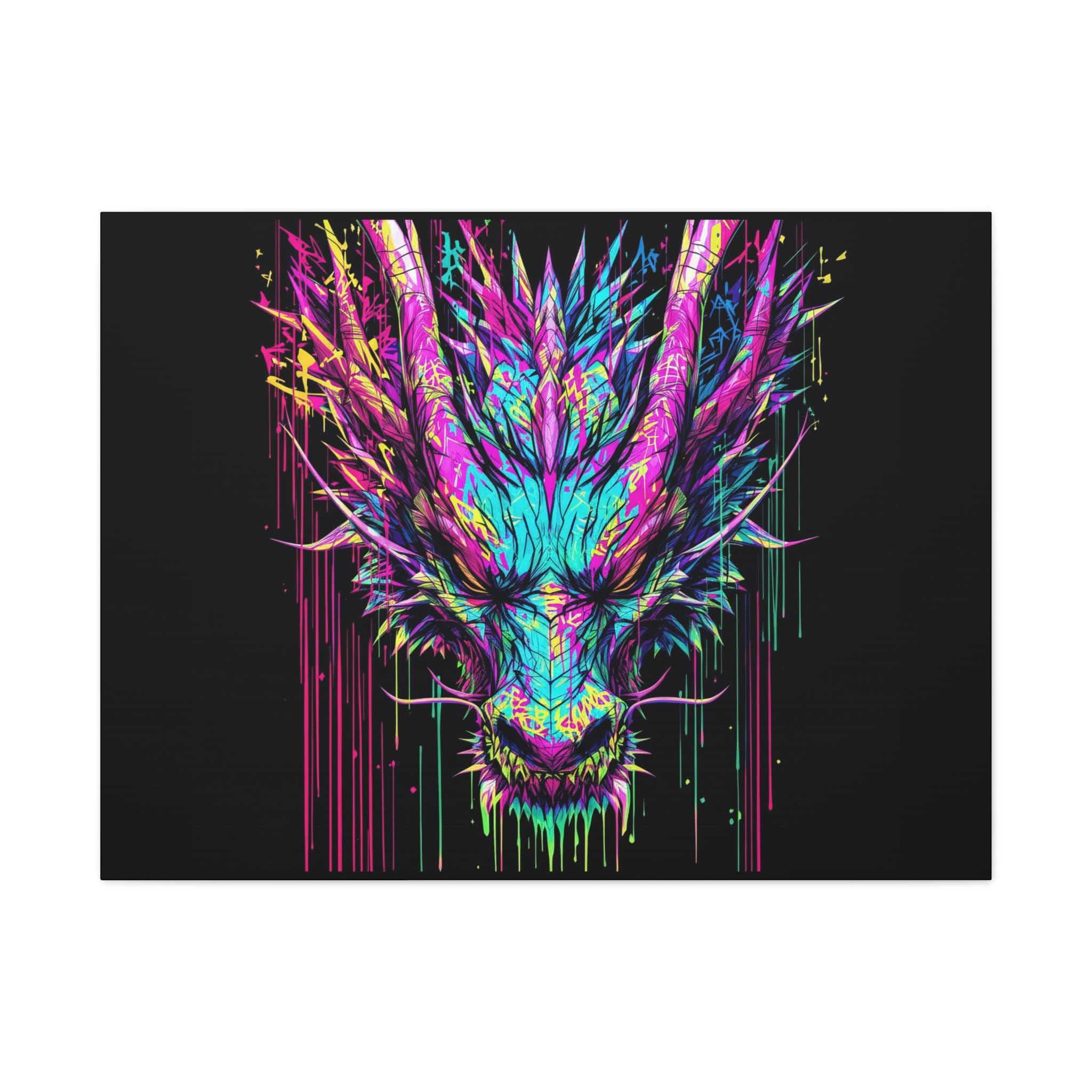 Neon Dripping Dragon Matte Canvas