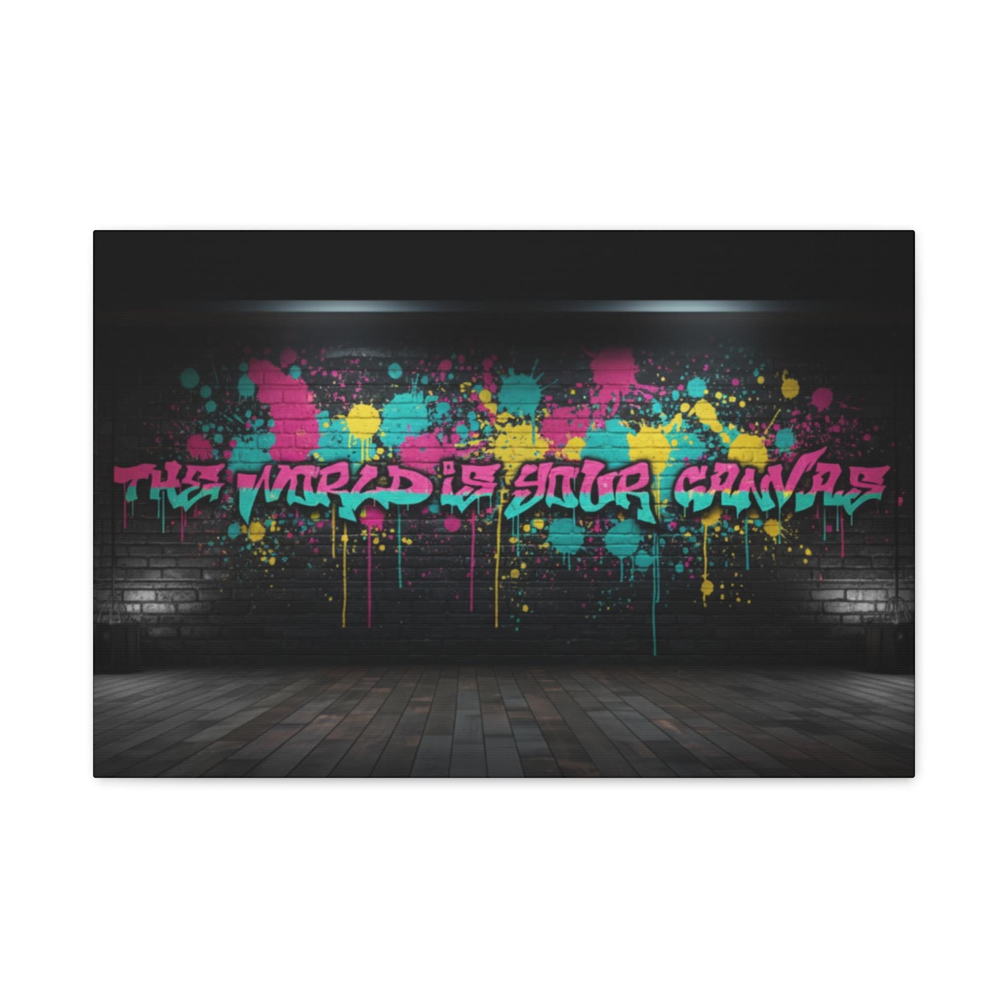 Graffiti Splatter Canvas Art | Pink Teal Street Art Print, Urban Wall Decor