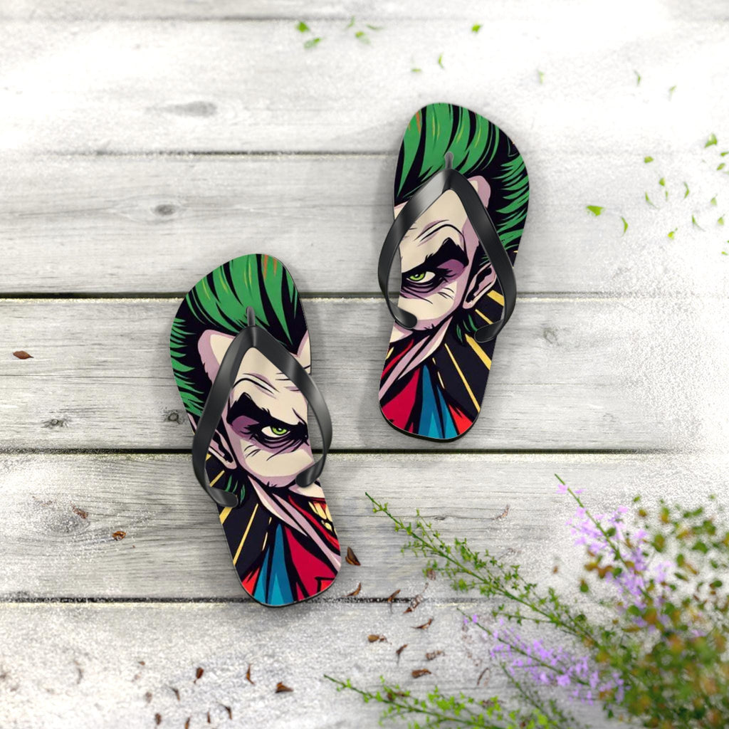 Joker Face Flip Flops | Comic Villain Green Hair