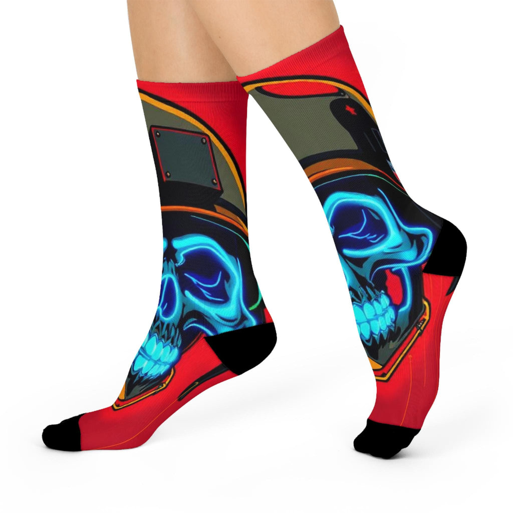 Neon Skull Crew Socks | Cushioned Biker Helmet Design