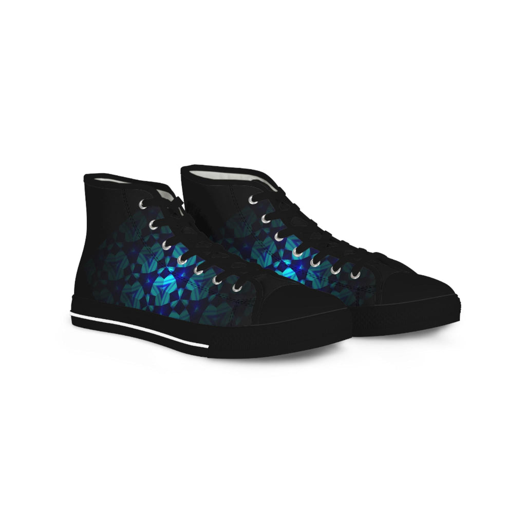 Teal Geometric Mosaic High Top Sneakers | Abstract Pattern Canvas Shoes